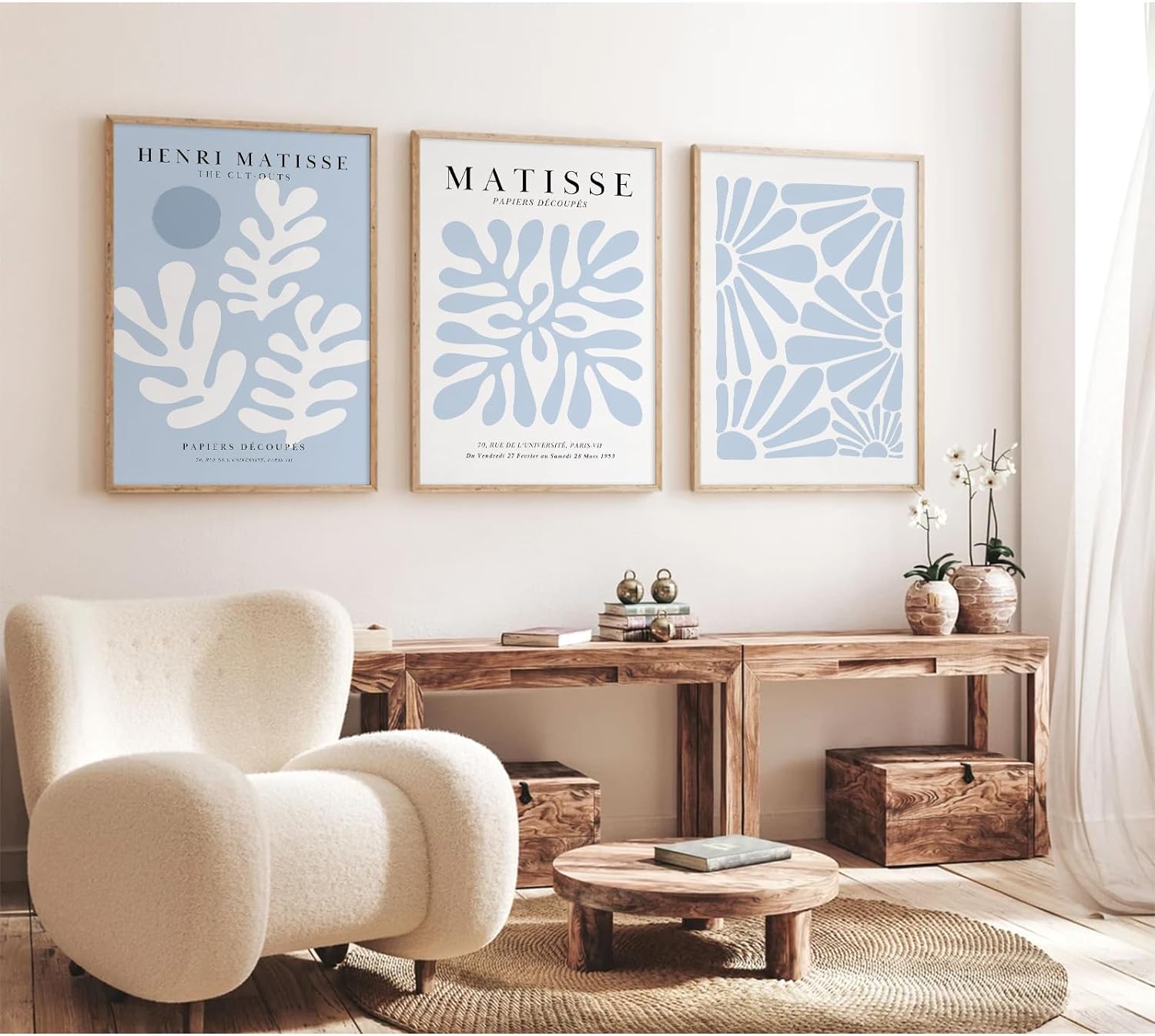 Henri Matisse – Juego de 3 impresiones artísticas de pared abstractas azules de Matisse, decoración de pared, arte estético de pared de Matisse
