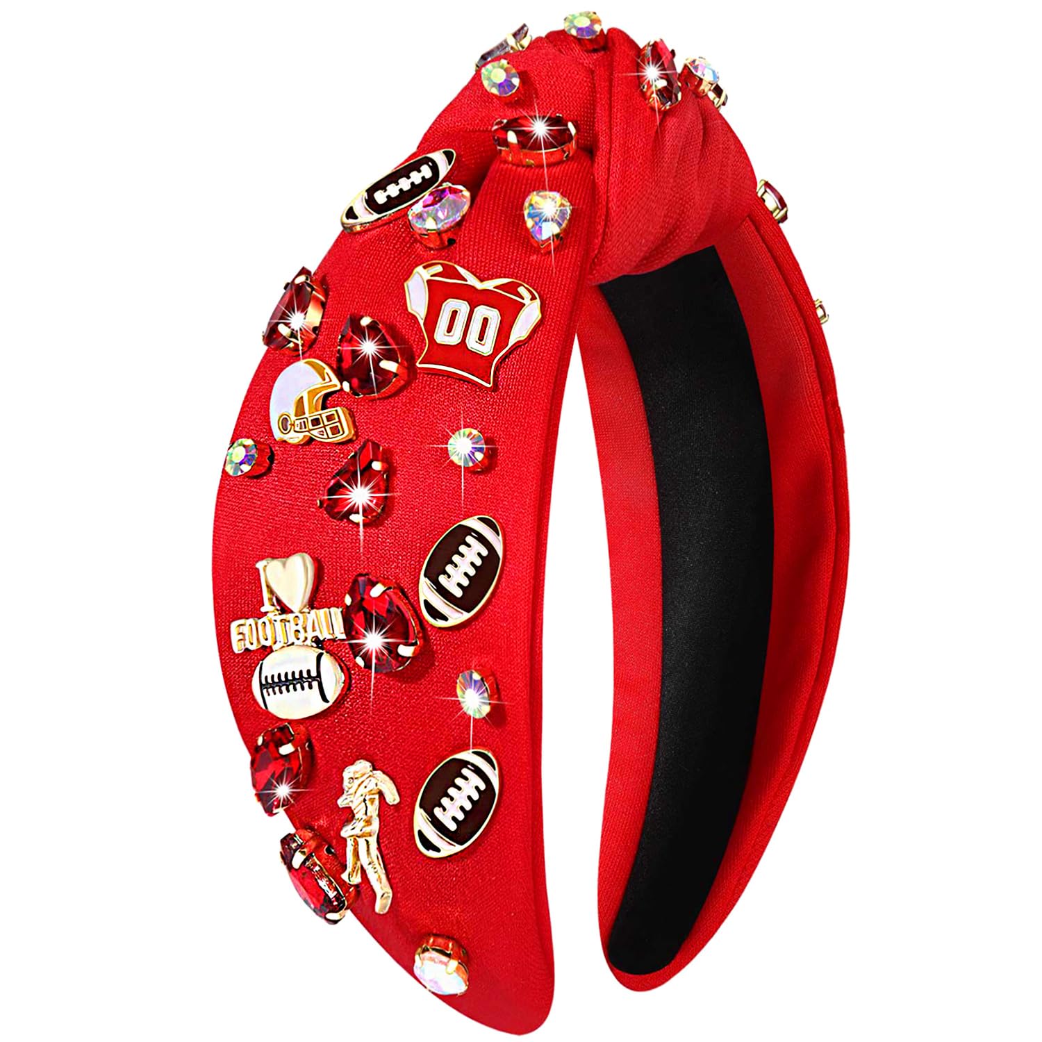 Diadema de fútbol para mujer, accesorios de fútbol, diadema anudada con diamantes de imitación de cristal, adornos de fútbol adornados con nudo