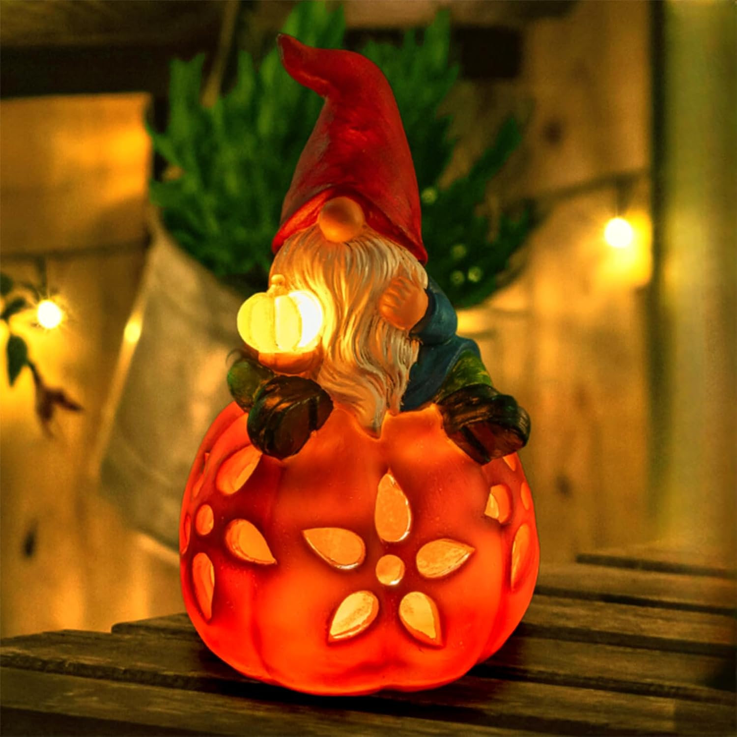 Estatuas solares de gnomo, decoración de primavera, gnomos de calabaza con luces LED, regalos de jardinería para mujeres, mamá, escultura artística