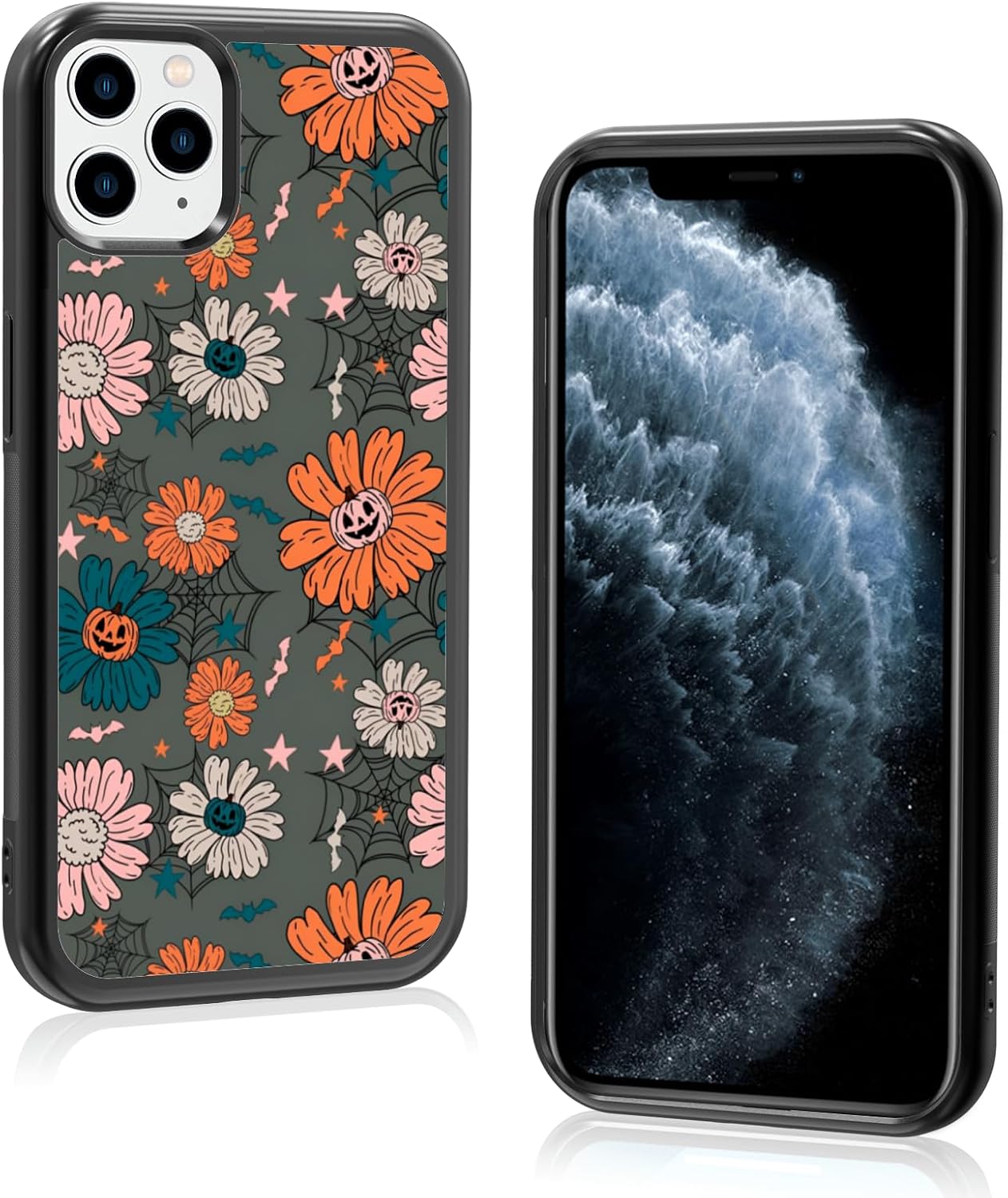 Funda para iPhone 11 Pro Max, funda protectora de poliuretano termoplástico (TPU) a prueba de golpes, diseño de cabeza de calabaza, diseño de araña,