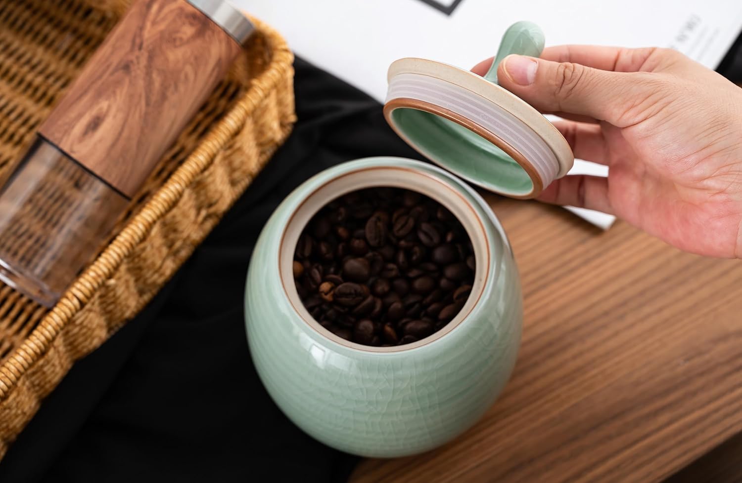 Kitchen Canisters – Tarro de cerámica vintage para almacenamiento de alimentos con tapa hermética para té, café, hierbas, azúcar, especias, nueces