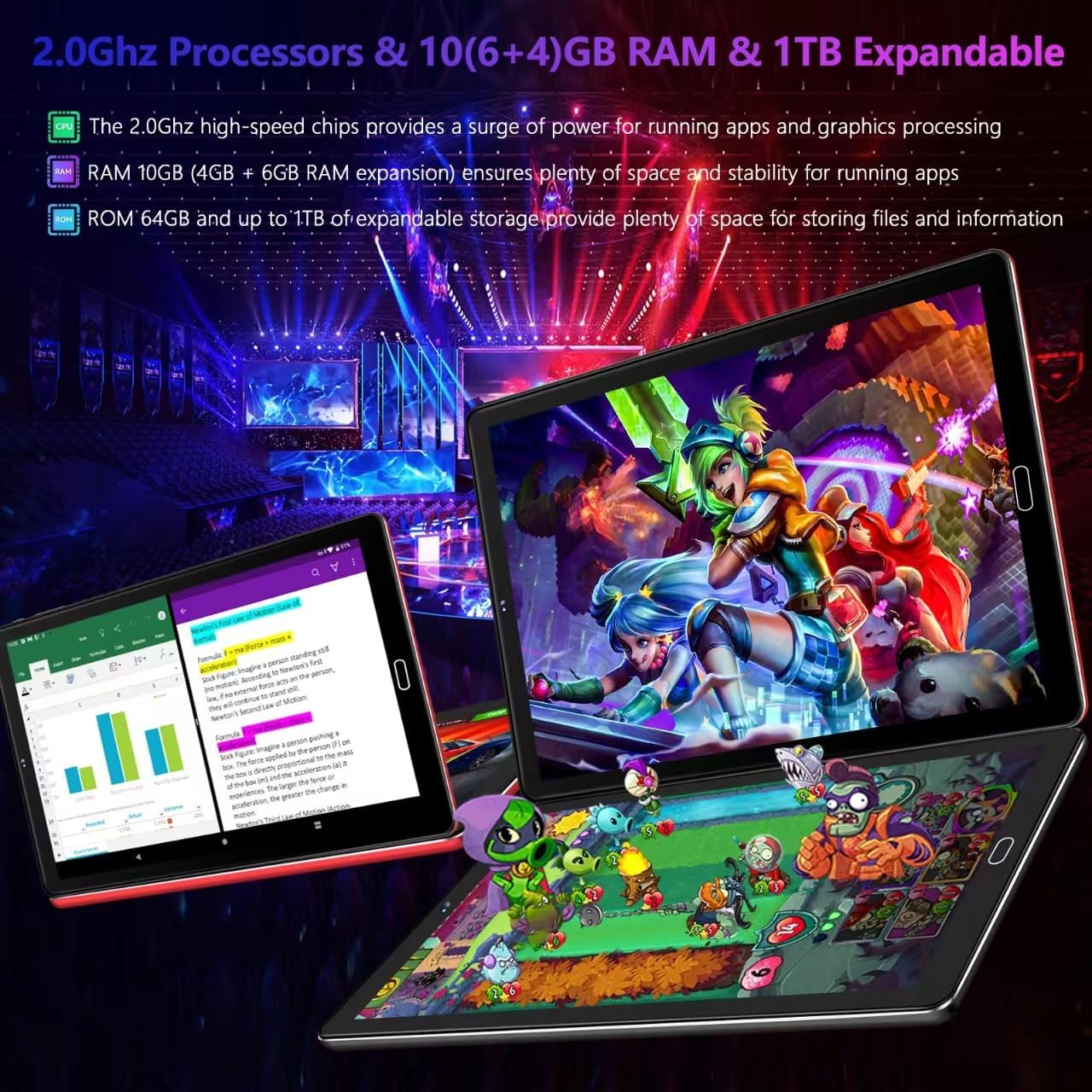 2024 Tablet de 10 pulgadas, 10 GB de RAM+64 GB de ROM (TF 1 TB), Android 13, WiFi 5G2.4G+Bluetooth 5.0Google GMSWidgetfunción de pantalla