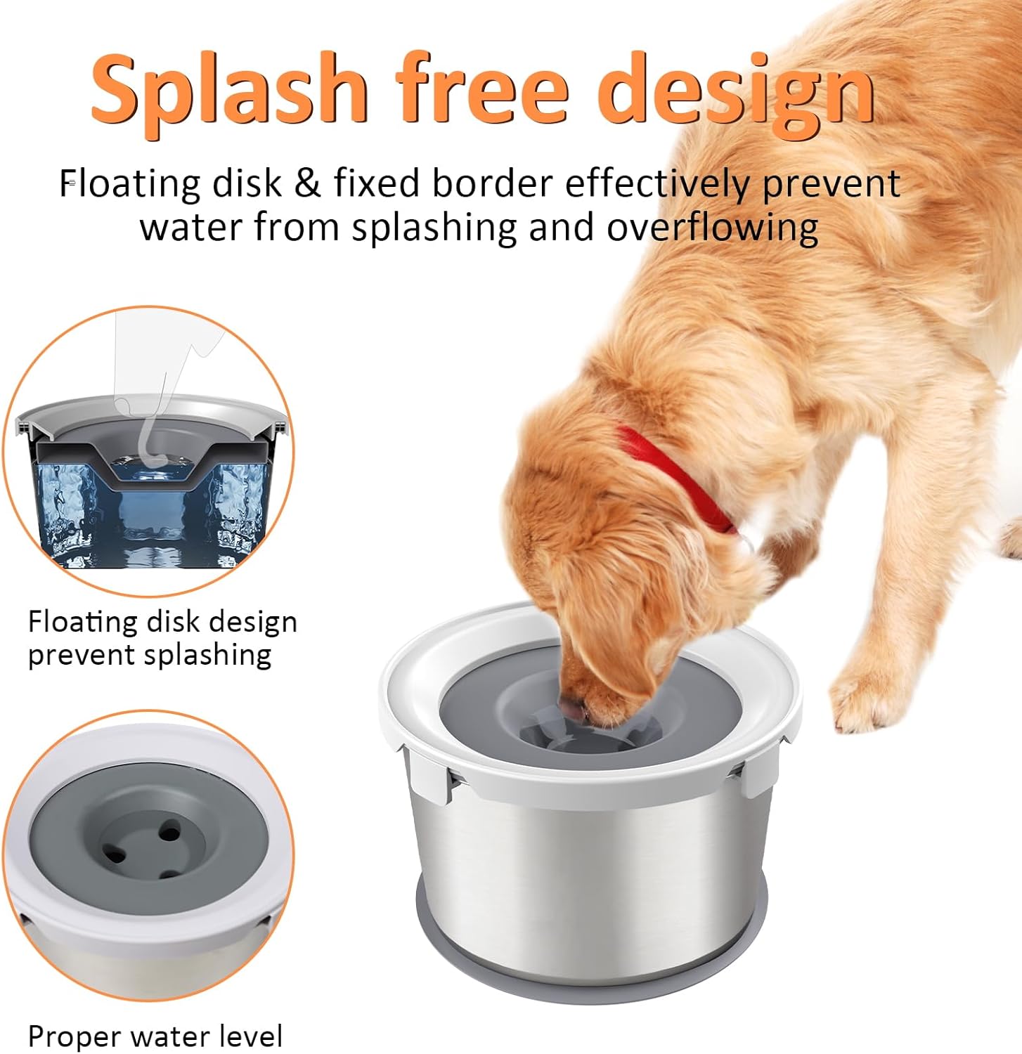 Cuenco de agua para perros de 4.4 litros, 1.1 galones, sin derrames, de acero inoxidable, comedero de agua lento, dispensador de agua para perros