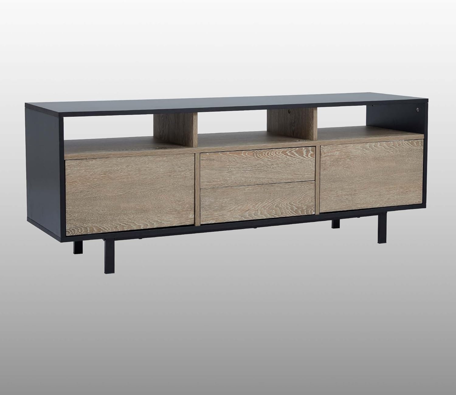 Teamson Home Bryson – Centro de entretenimiento de madera moderno de mediados de siglo con patas de metal, color negro y roble