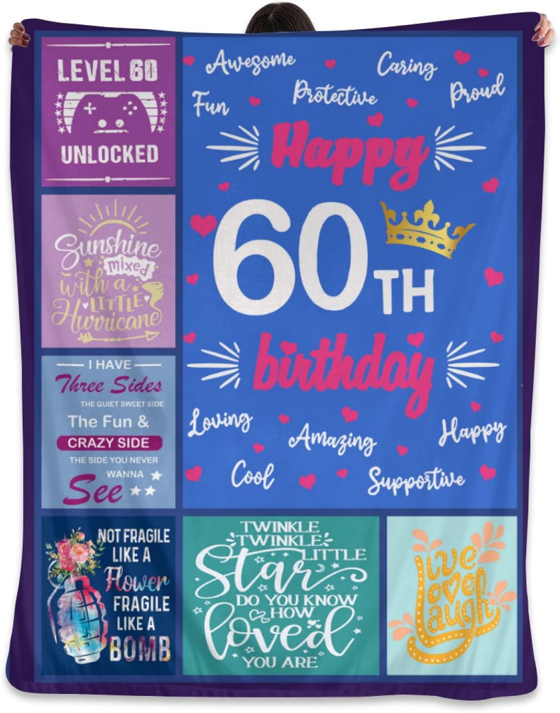Manta de regalo de 60 cumpleaños para mujer, ideas de regalo de cumpleaños 60 para mujeres, regalos de 60 años para mujeres, mantas de 50 x 60