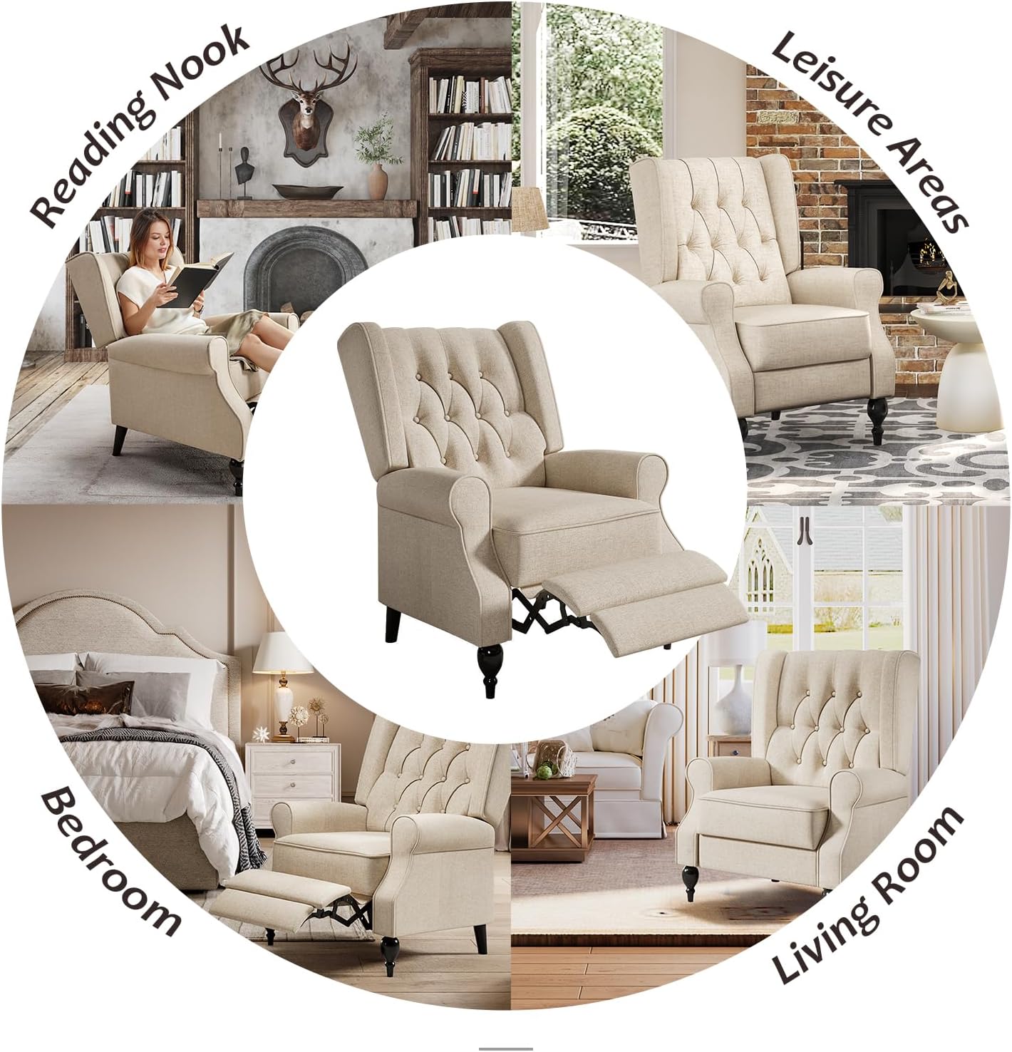 Jocisland Wingback – Silla reclinable para adultos, respaldo alto, sillas reclinables para sala de estar, silla copetuda para club, sillón de