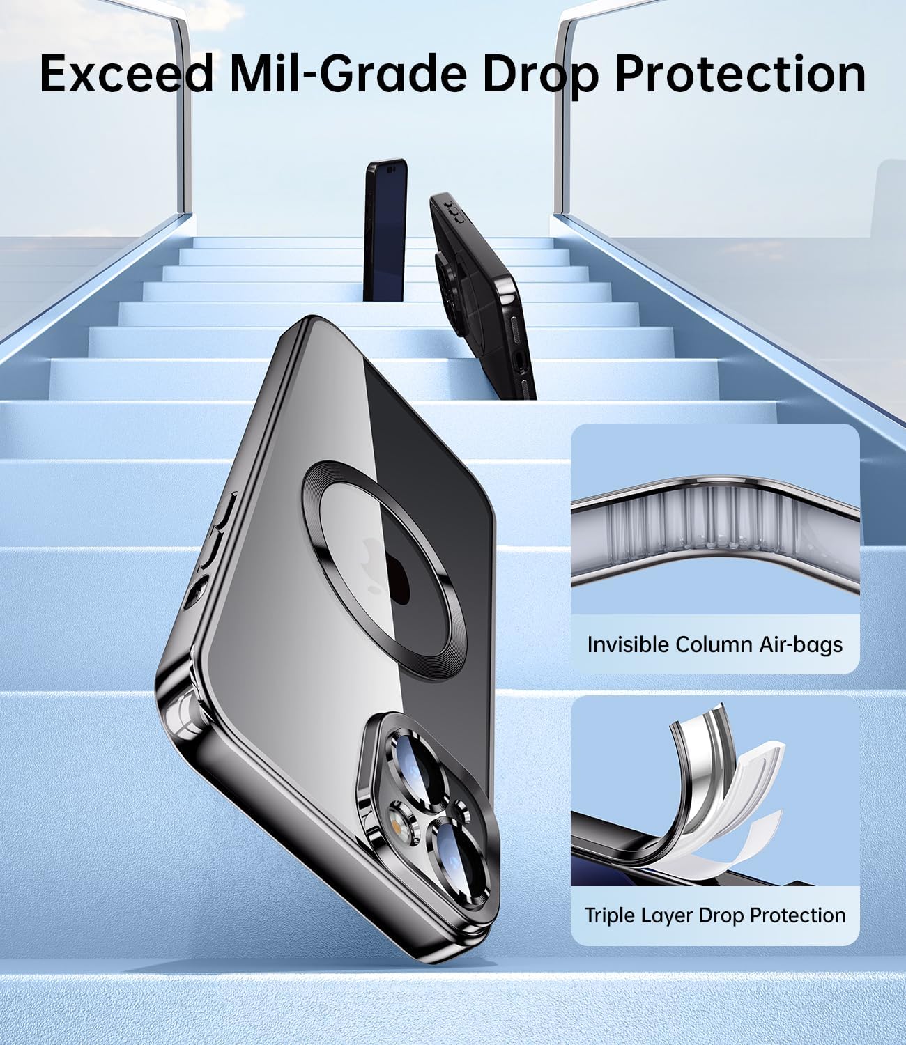 JUESHITUO Magsafe – Funda magnética transparente para iPhone 15 con protección completa de cámara Imanes N56 fuertes N56 protección contra caídas de