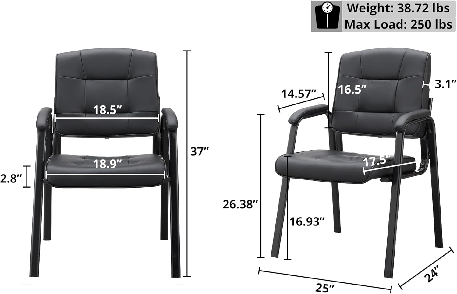 Naomi Home Silla de Oficina – Silla de Oficina – Silla de Oficina – Piel sintética, color negro