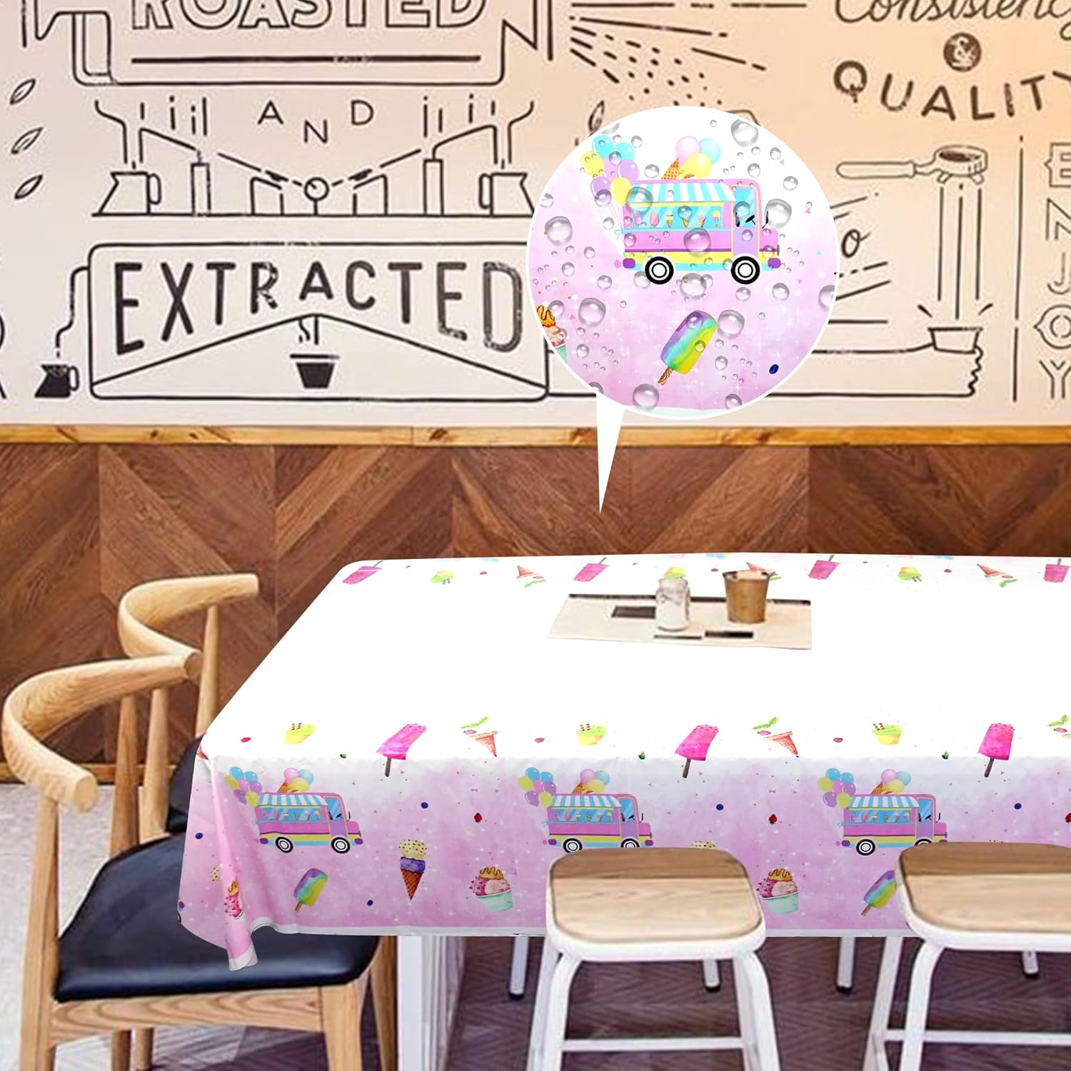 KEFAN Mantel de fiesta de cumpleaños de 4 piezas, mantel de helado de verano, decoración de mesa de fiesta de verano para baby shower, fiesta de