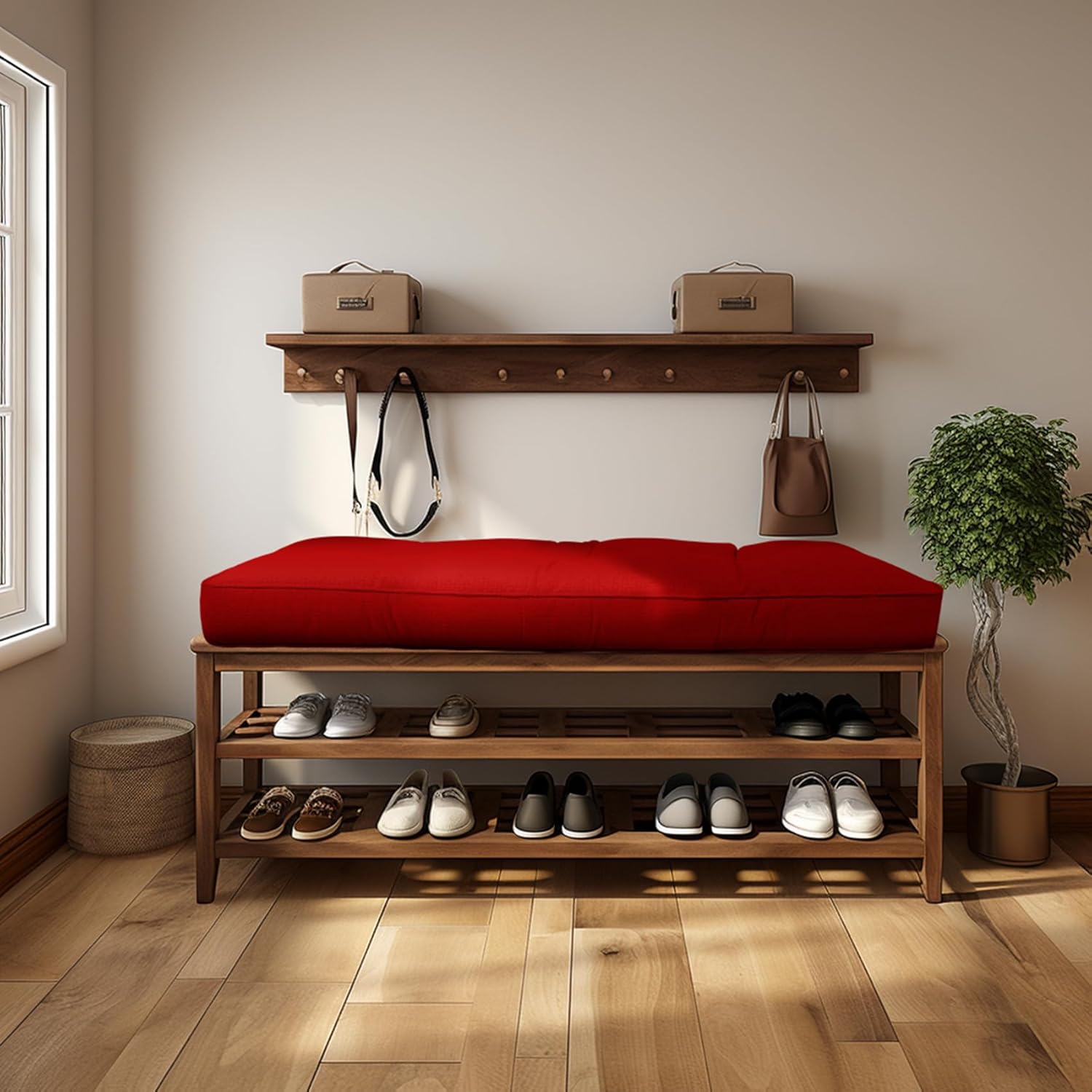 Cojín de banco copetudo para interiores de 42 x 16 x 4 pulgadas, extra grueso, suave, antideslizante, duradero, para muebles de exterior, cojín para