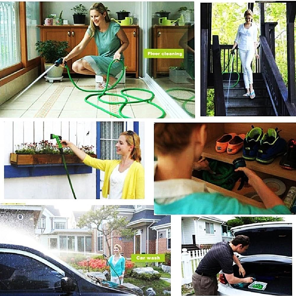 Manguera de agua expandible para jardín, con boquilla rociadora de 7 funciones, ligera, sin torceduras, flexible, para jardinería, lavado de autos,