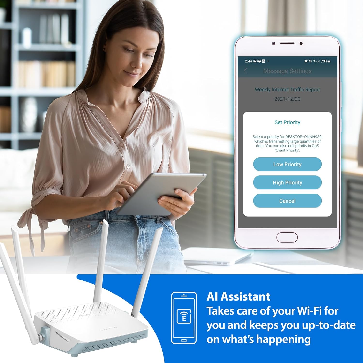D-Link R12, Eagle Pro Ai Smart WiFi Internet Router (AC1200) – Banda dual Gigabit Ethernet de alta potencia, controles parentales mejorados,