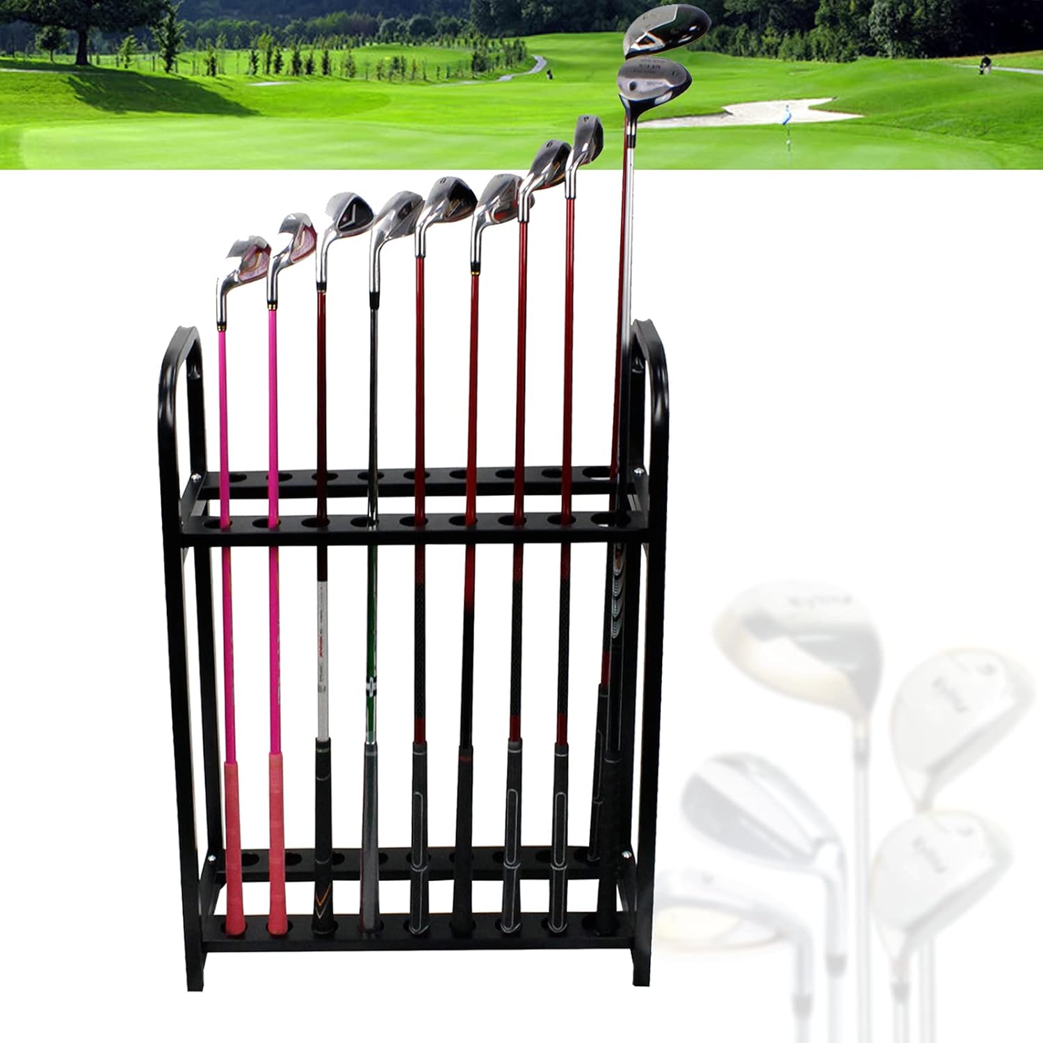 Soporte de putter de golf, organizador de palos de golf de metal, estante de exhibición, juego de palos de golf de almacenamiento para 18 putters
