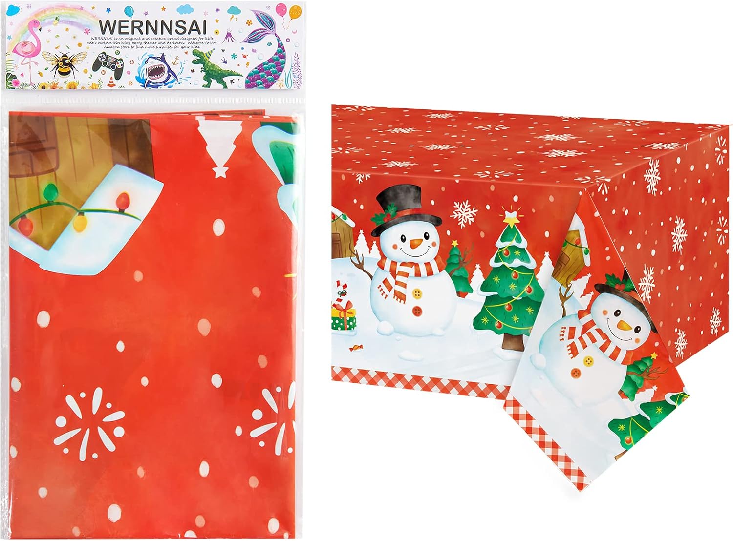 Manteles de Navidad de plástico, 1 paquete de manteles rectangulares de plástico desechables de 54 x 108 pulgadas, para Navidad, vacaciones, cena