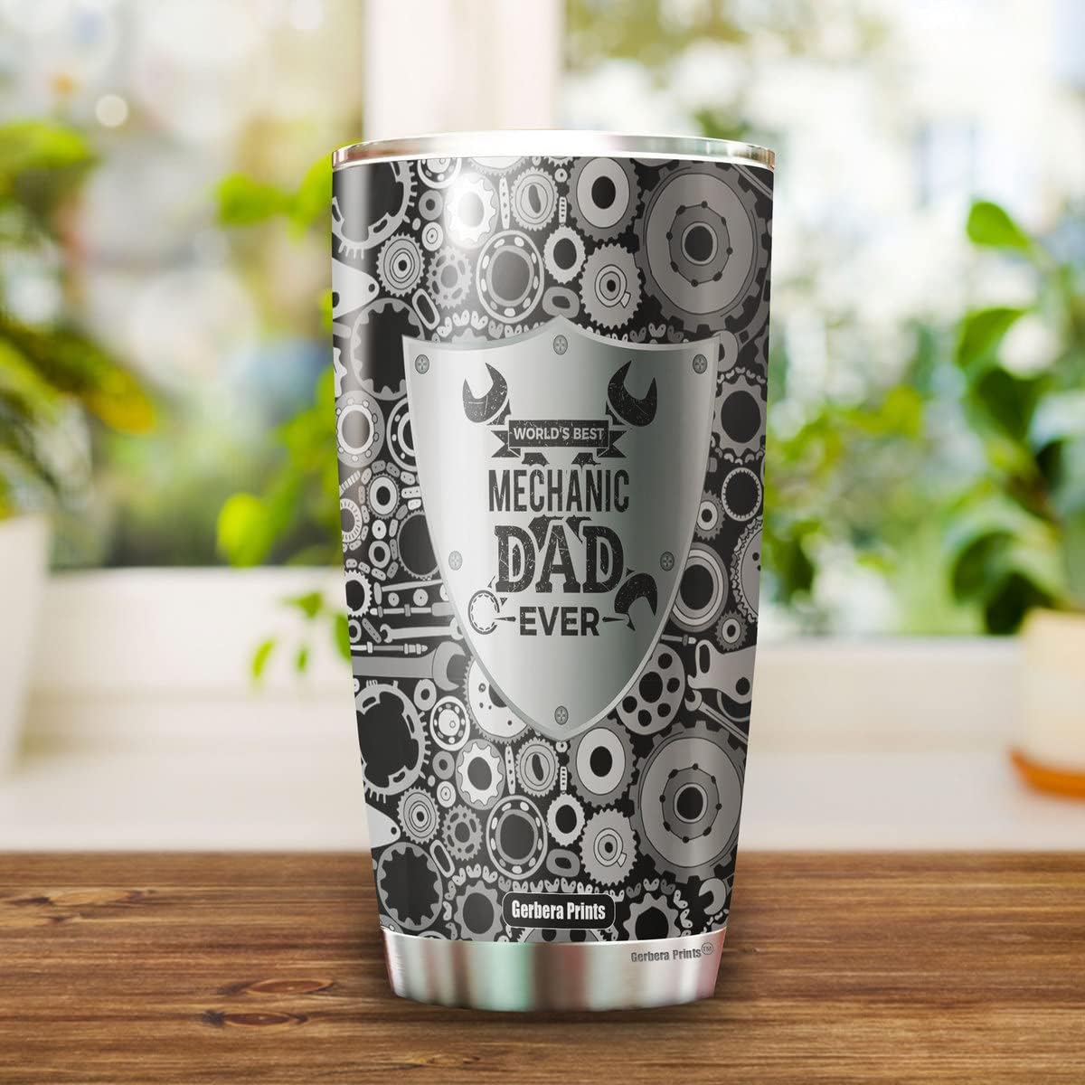 Mechanic Dad – Vasos aislados de 20 onzas con tapas, información nutricional para papá, tamaño de la porción, taza de Navidad para papá
