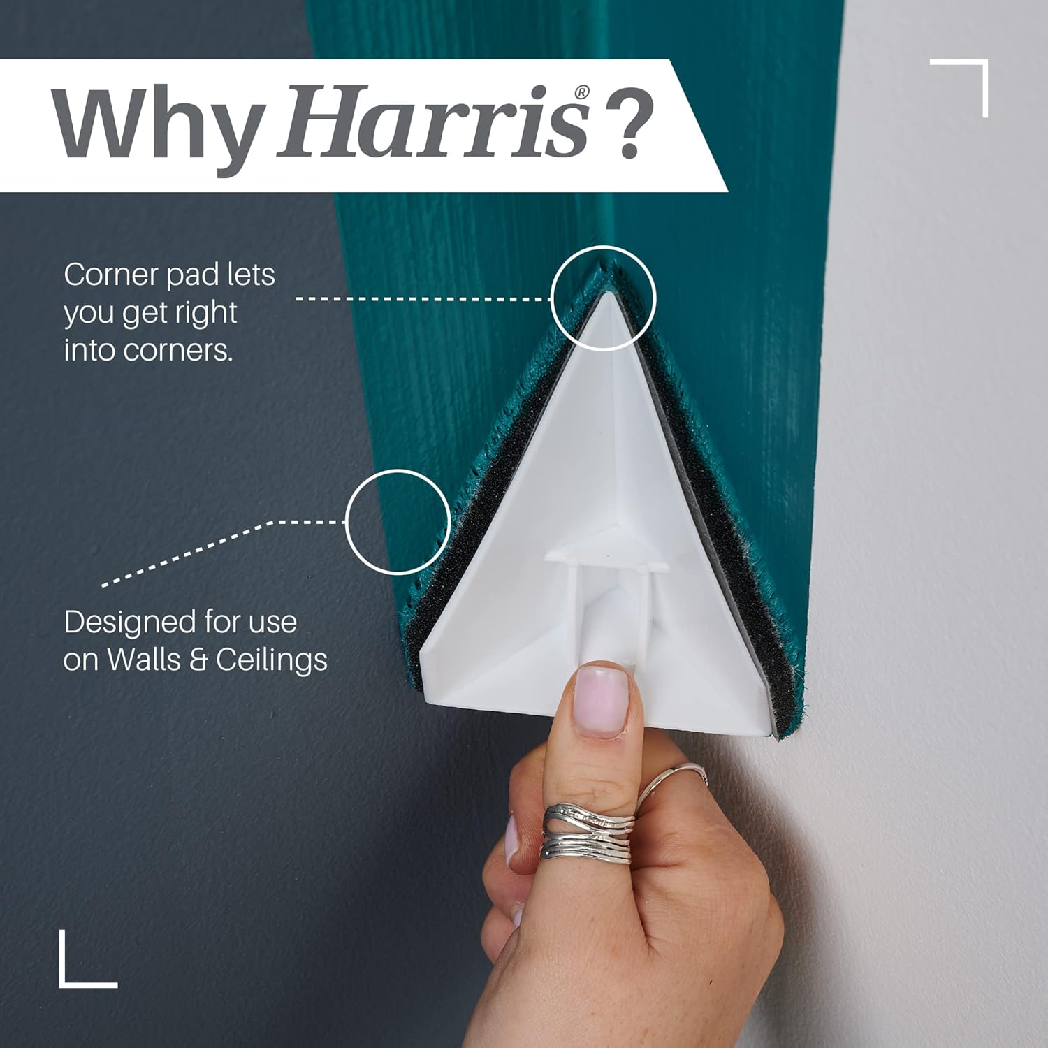 Harris Seriously Good – Juego de almohadillas de pintura para paredes y techos, mango, ventana de esquina grande, almohadilla de banda extendida y