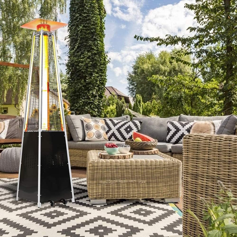 Oakmont – Calentador de patio al aire libre de 41,000 BTU, calor de propano con ruedas para jardín, boda, fiesta, certificado ETL (negro)