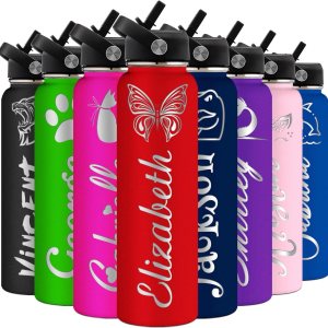 Yananka Botellas de agua personalizadas con tapa con pajilla, botella de agua personalizada aislada de acero inoxidable con nombre grabado, texto, Yananka Botellas de agua personalizadas con tapa con pajilla, botella de agua personalizada aislada de acero inoxidable con nombre grabado, texto,