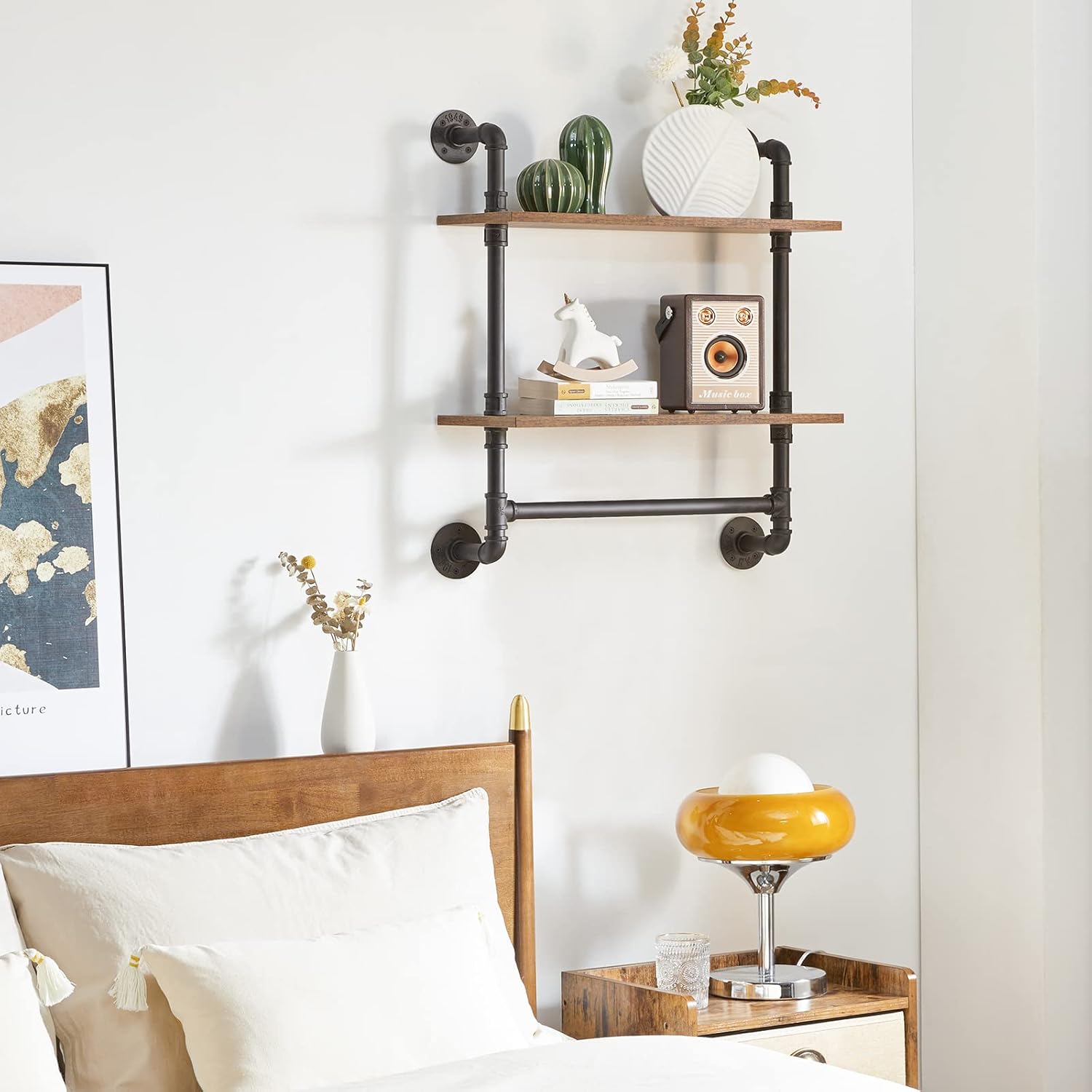 YMYNY Soporte de estante de tubo industrial, 2 niveles retro montado en la pared estante flotante, estantería de almacenamiento de bricolaje con