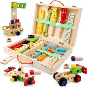 Aomola Kit de herramientas para niños, juego de herramientas de madera con herramientas coloridas, juguetes de simulación, regalos para niños Aomola Kit de herramientas para niños, juego de herramientas de madera con herramientas coloridas, juguetes de simulación, regalos para niños
