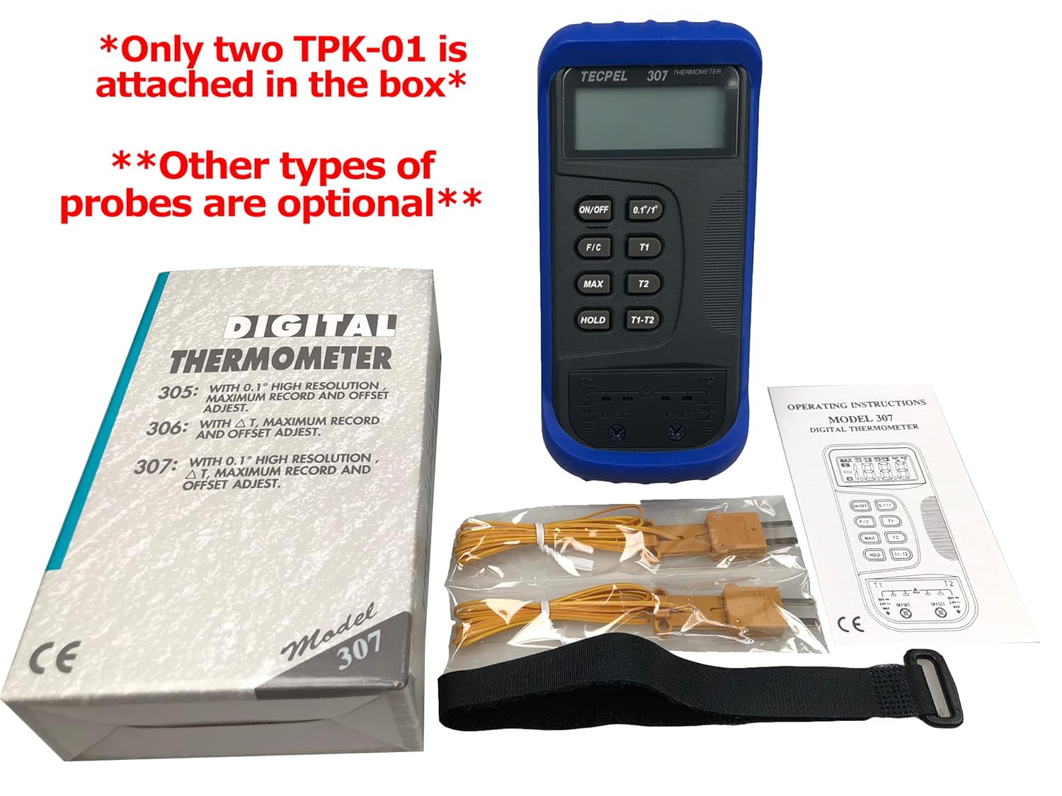 Termómetro digital DTM-307 con sonda de sensor de termopar tipo 2 k (TPK-01)
