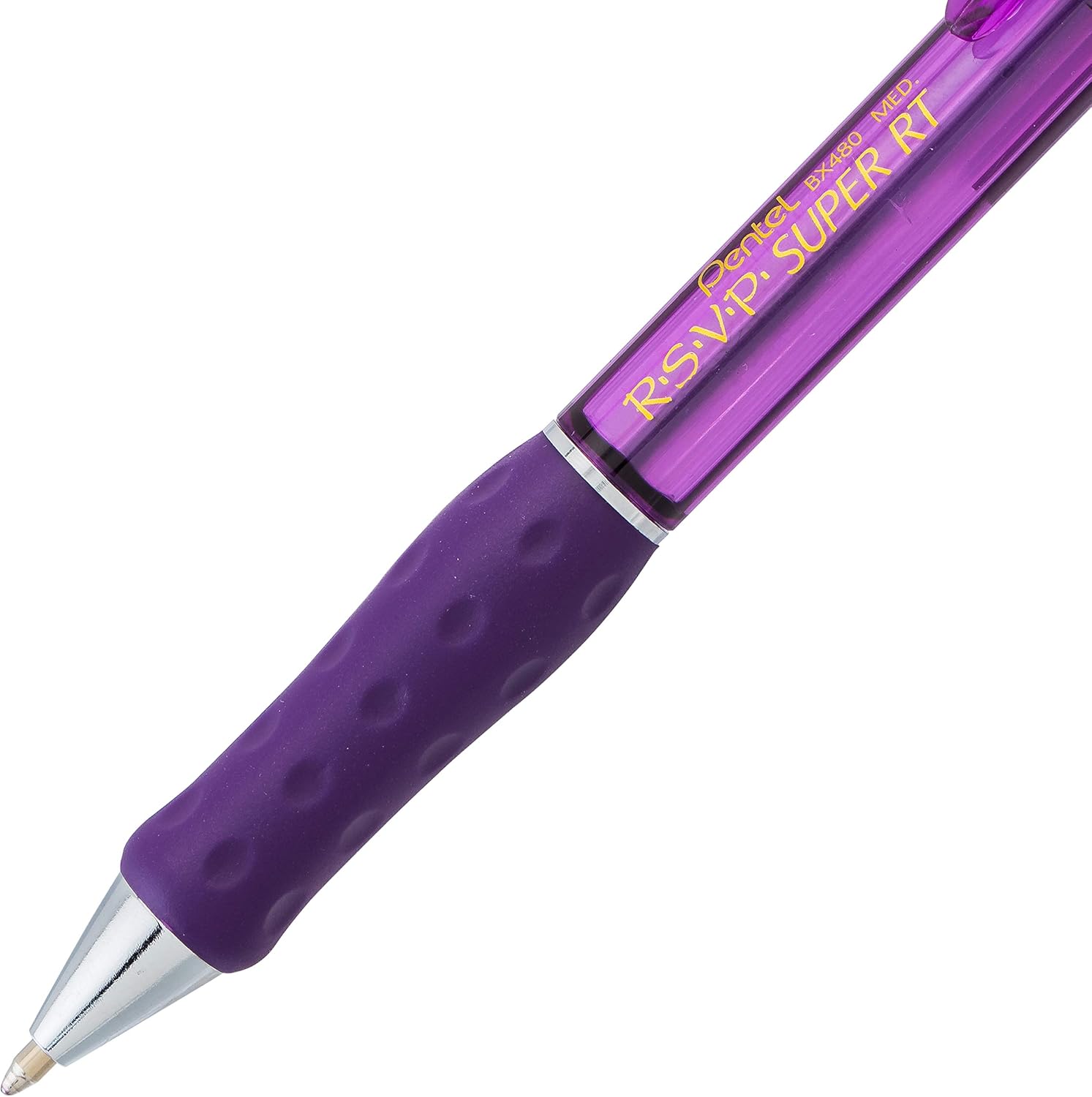 Pentel RSVP Super RT – Bolígrafo (0.039 pulgadas), línea media, tinta violeta, caja de 12 unidades (BX480-V)