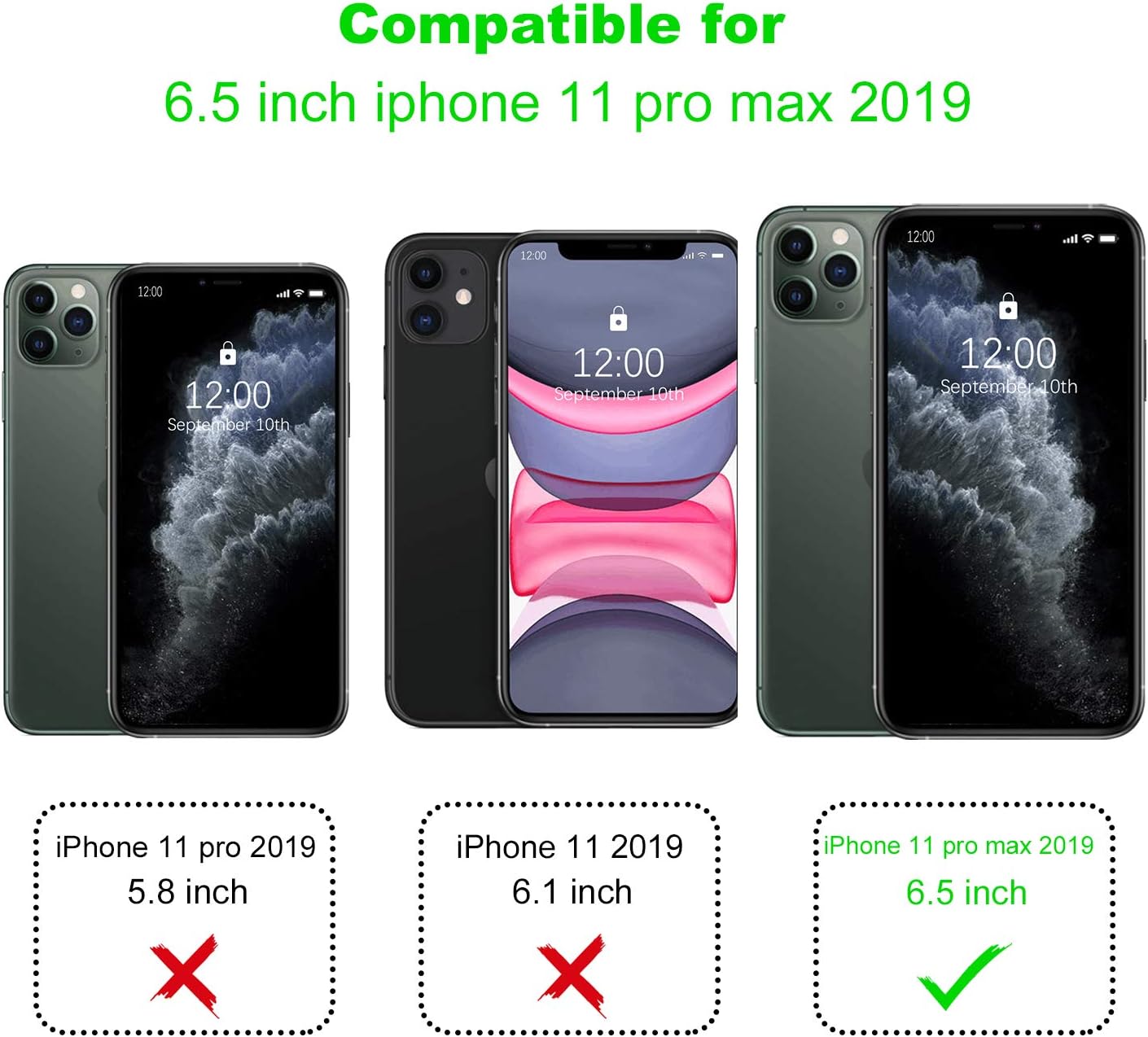 Arae Funda para iPhone 11 Pro Max de piel sintética con bolsillos para tarjetas, cubierta trasera con tapa para iPhone 11 Pro Max 2019 de 6.5
