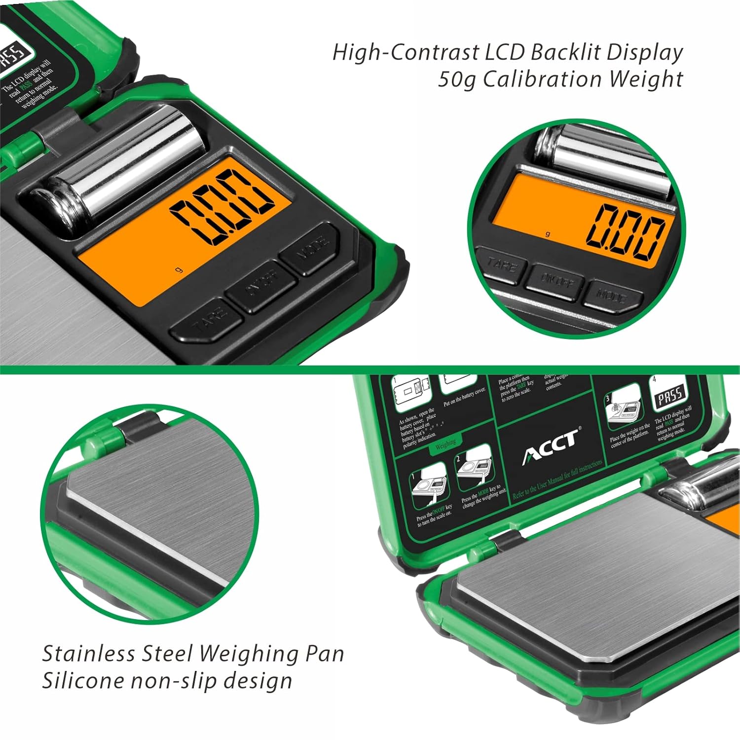 ACCT Báscula de bolsillo de precisión, 7.05 oz x 0.00 oz, báscula digital de alimentos con pantalla LCD, conversión de un solo clic, 6 unidades,