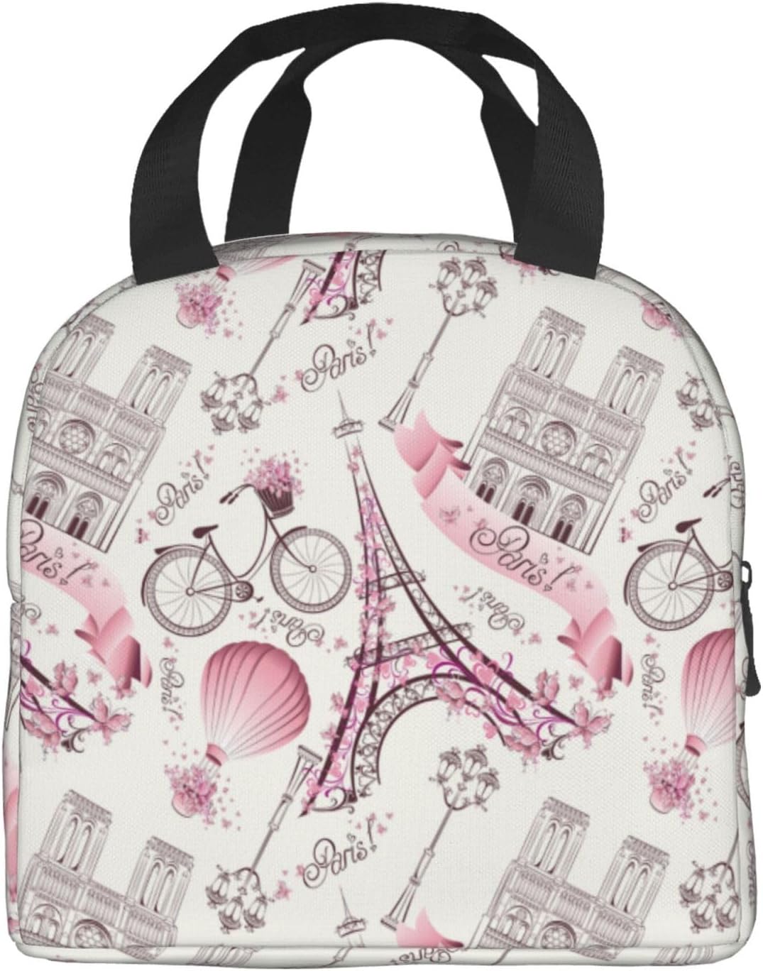 Bolsa de almuerzo aislada París Torre Eiffel Rosa Enfriador Tote Reutilizable Lonchera Contenedor para Trabajo Oficina Viajes Picnic