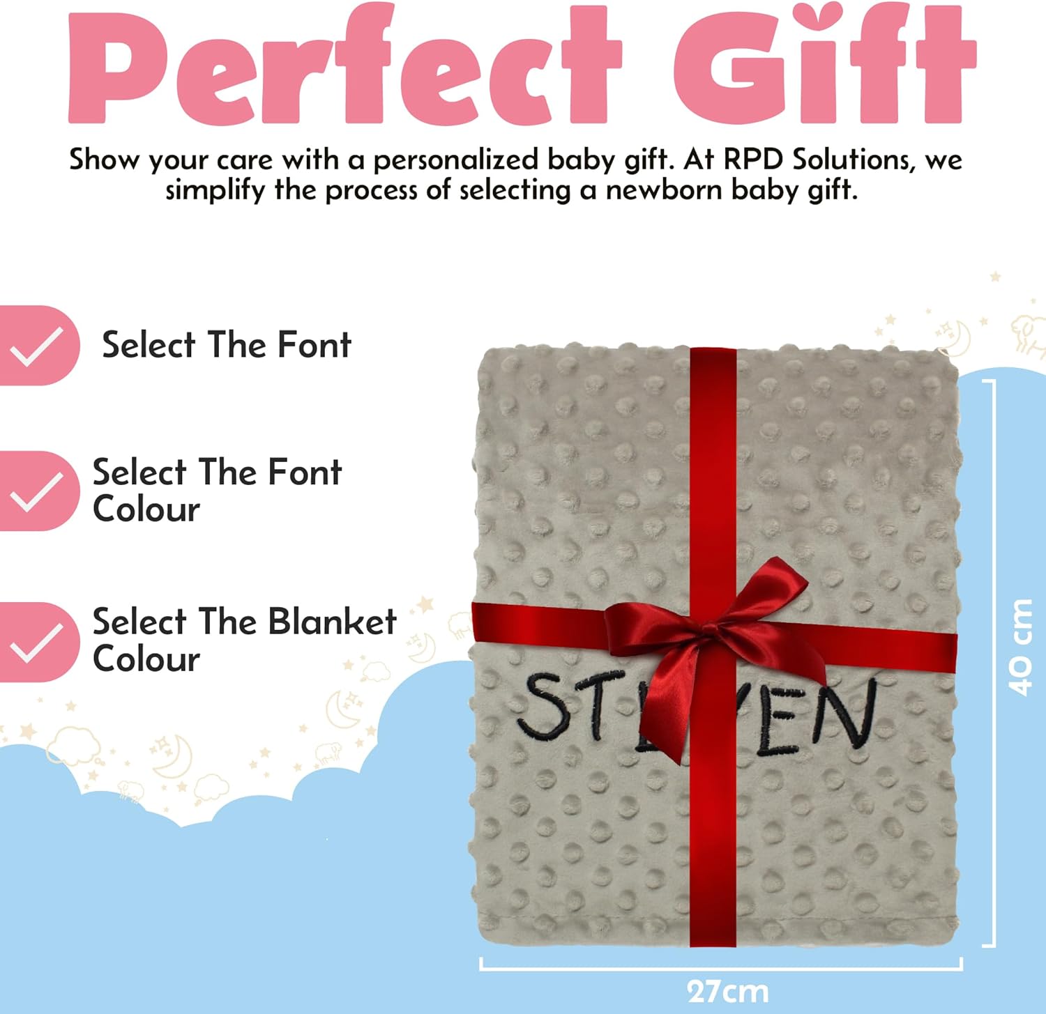 Manta de bebé personalizada, mantas de bebé blancas y rosas unisex, mantas de bebé personalizadas para niños y niñas, manta de bebé personalizada