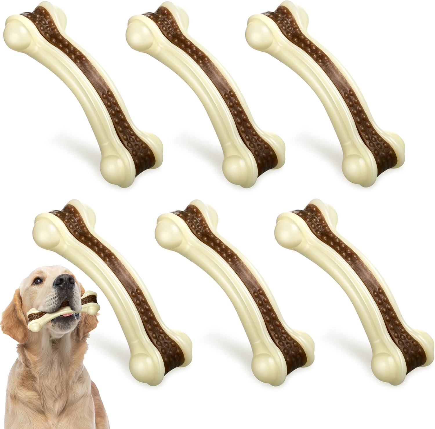 Sosation 6 piezas de juguetes de comida para perros para masticadores agresivos, huesos de nailon con sabor a carne de res, juguetes resistentes