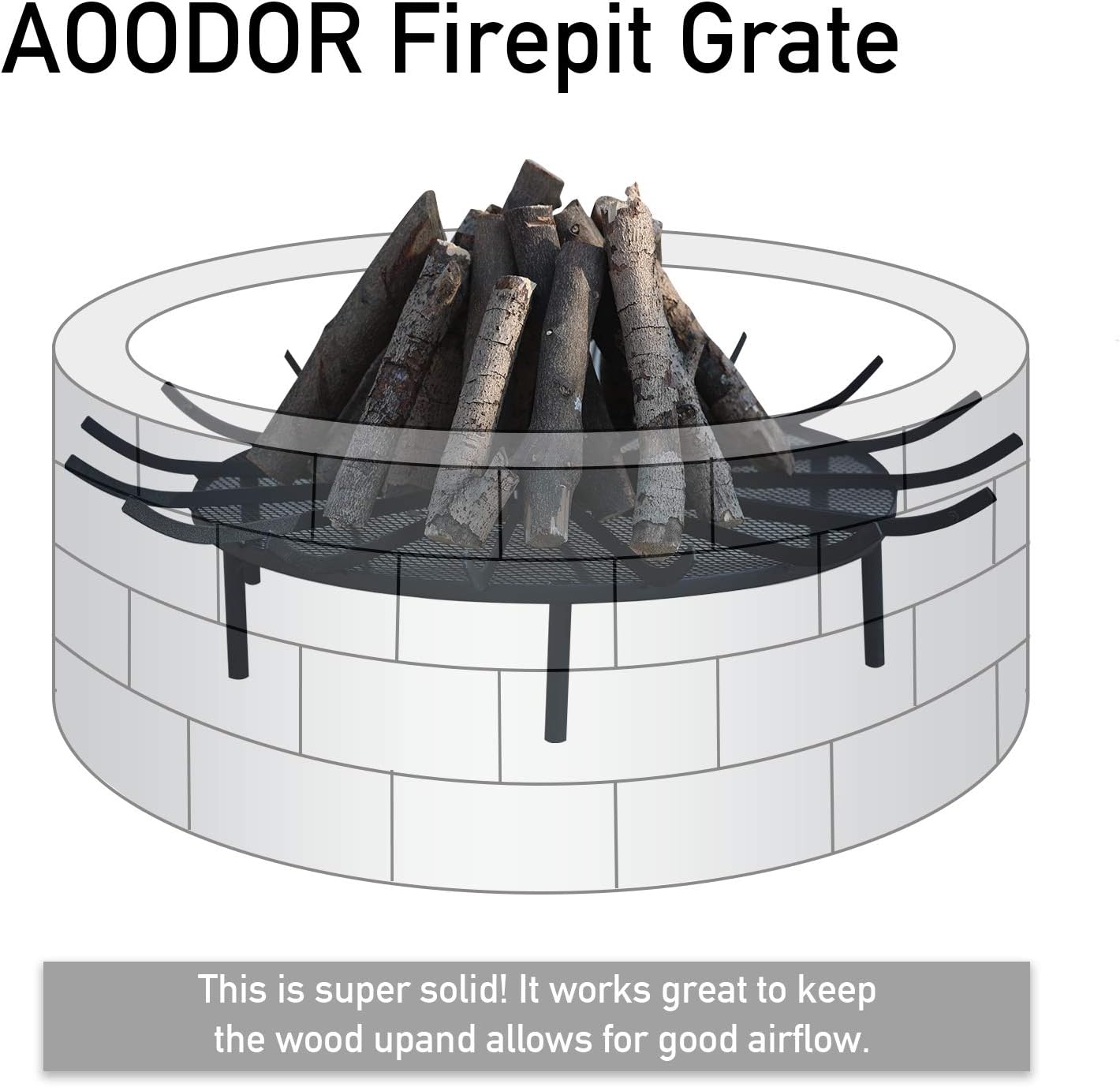 Aoodor Rejilla para hoguera para exteriores de 32 pulgadas, construcción de hierro resistente con pinzas de cortesía de color negro, perfecta para
