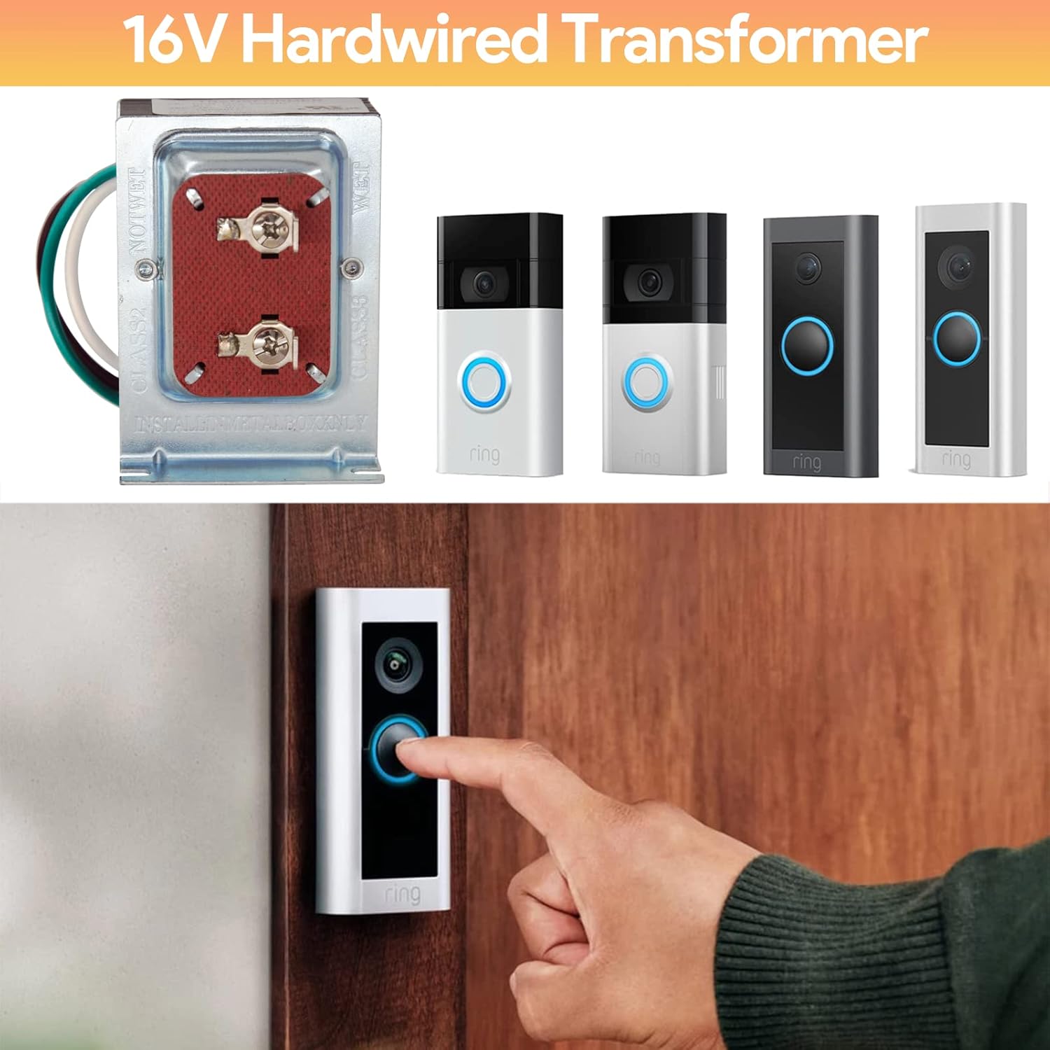 Transformador de timbre para timbre de video con anillo, fuente de alimentación de 16 V y 30 VA, compatible con timbres de video Ring, Nest Hello,
