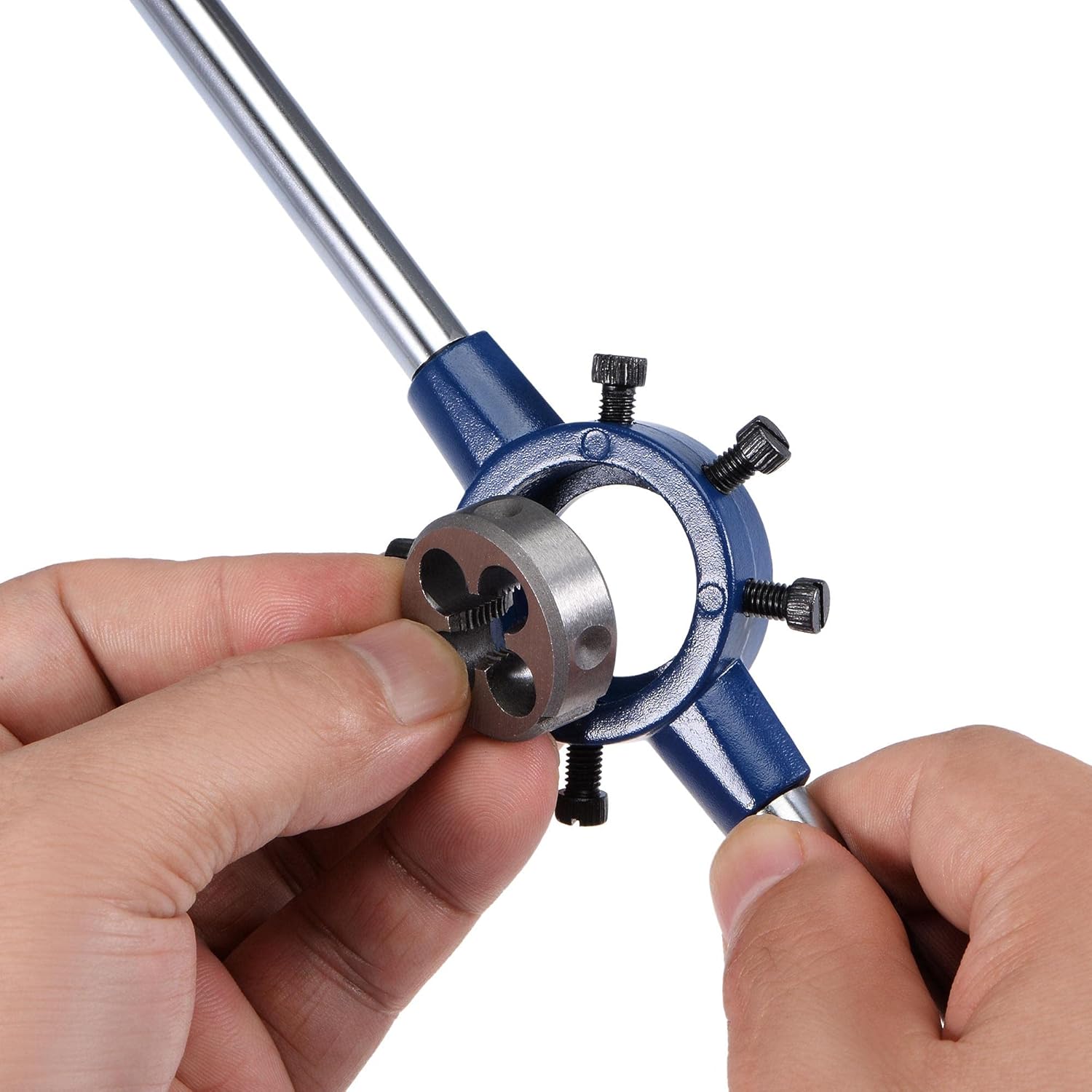 uxcell Juego de llaves de mango redondo, troquel de rosca UNF 38-24 y soporte de troquel de 1.181 in (Compatible con 0.787 in-1.181 in OD Die