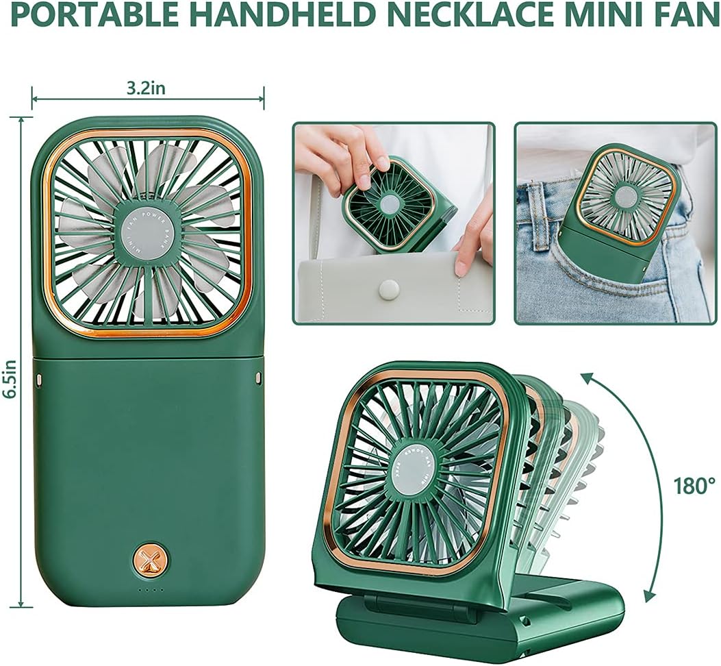 Ventilador portátil de mano para collar personal, plegable, mini ventilador recargable por USB silencioso con función de soporte para teléfono