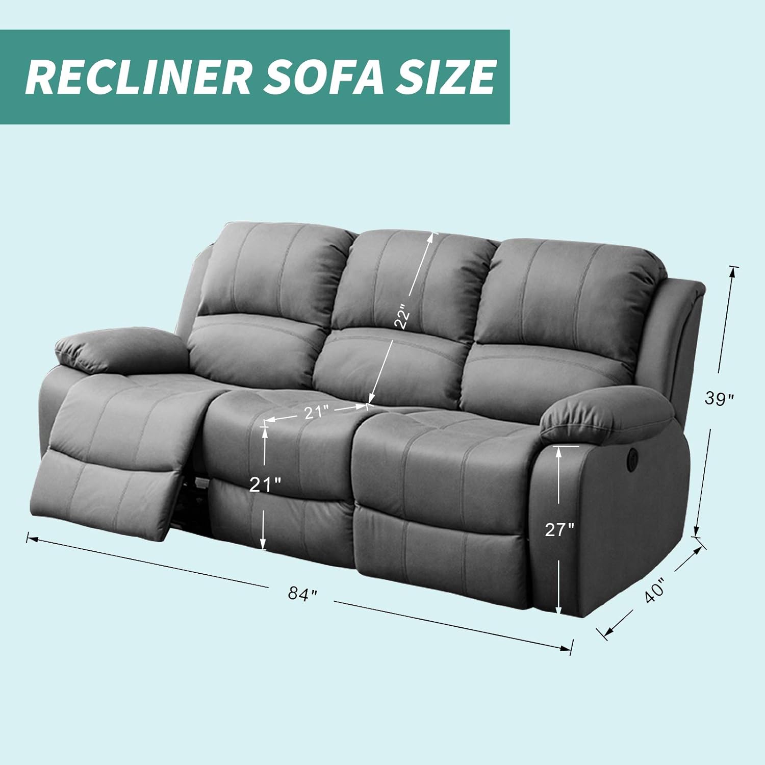 Yemyhom Funda elástica de 8 piezas para sofá reclinable de 3 plazas, tela moderna de jacquard, con bolsillo lateral, antideslizante, con parte