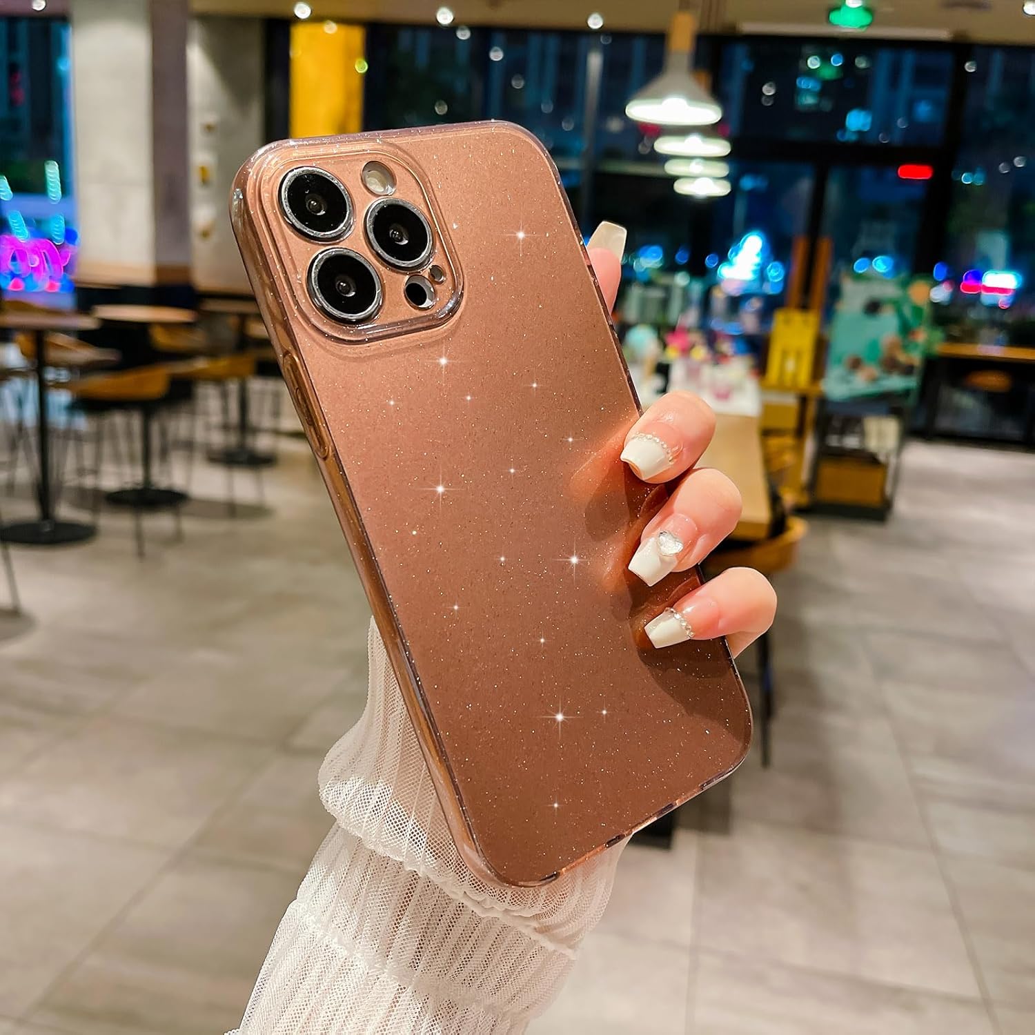 Funda compatible con iPhone 13 Pro de 6.1 pulgadas, bonita funda de silicona brillante de neón con purpurina de lujo, delgada, a prueba de golpes,