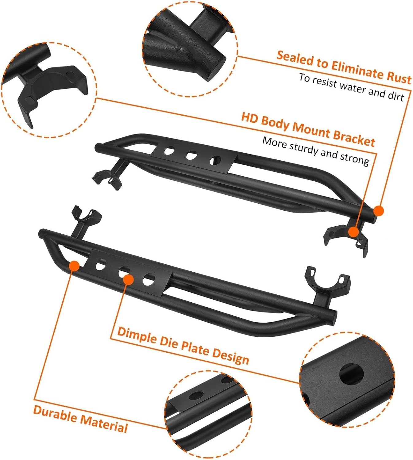 HECASA Estribos laterales compatibles con Jeep Wrangler JK 2007-2018 de 2 puertas, 550 libras, capacidad de 52.6 pulgadas, barras Nerf de acero