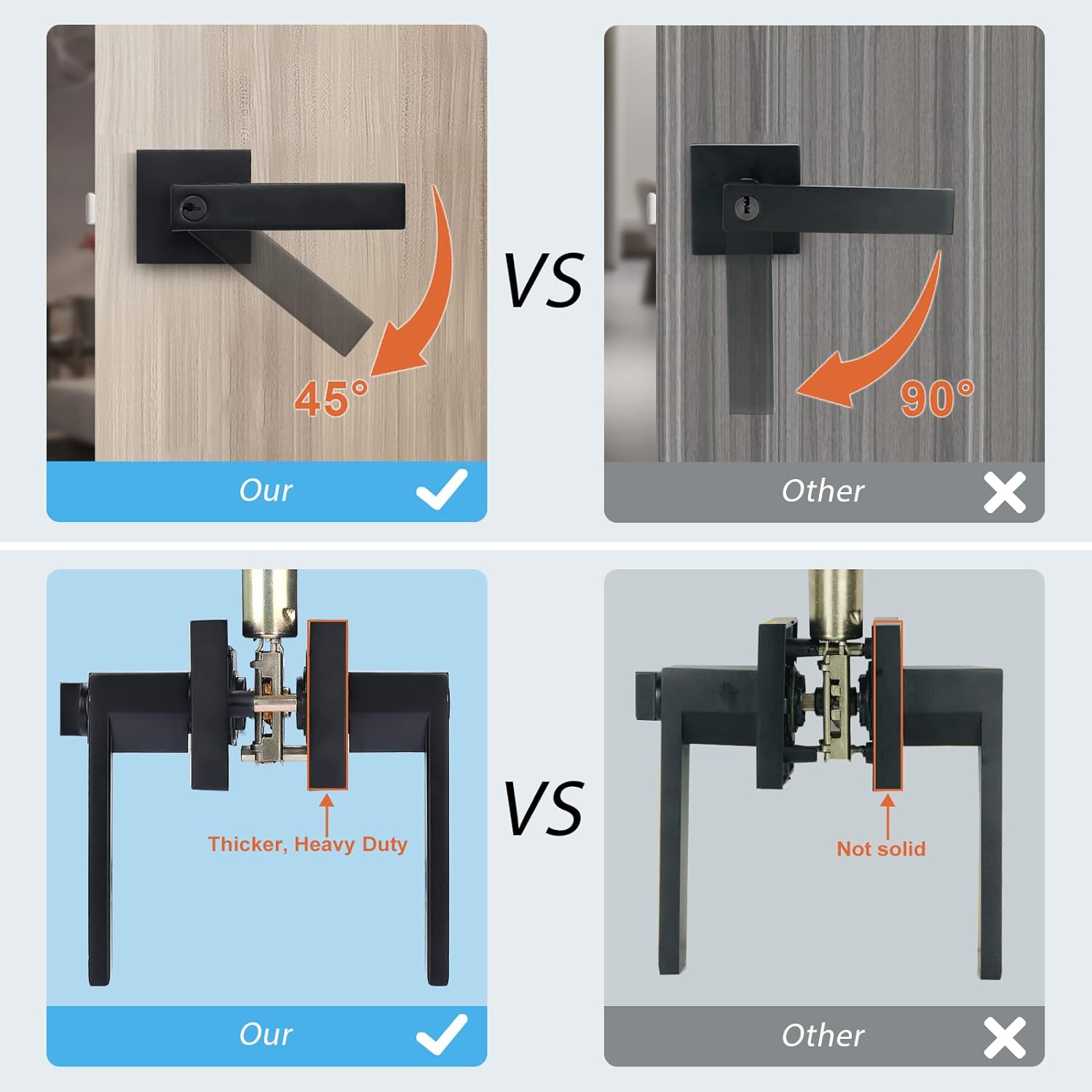 KNOBWELL Paquete de 5 manijas de puerta color negro mate resistentes para puerta de privacidad, accesorios de puerta, manijas de puerta para