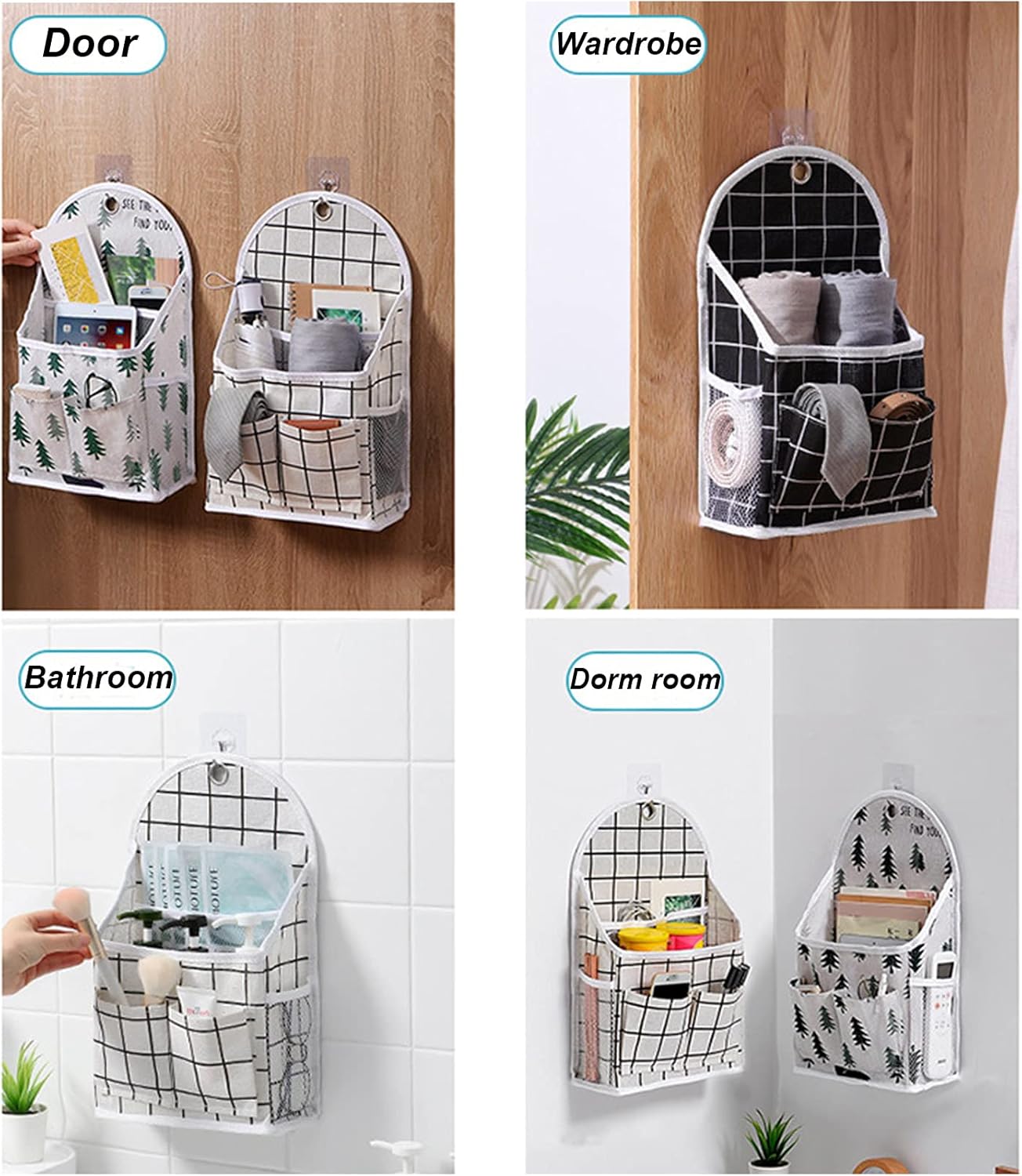 Paquete de 2 bolsas de almacenamiento para colgar en la pared del hogar, cesta organizadora de escritorio, cesta de almacenamiento colgante de lino