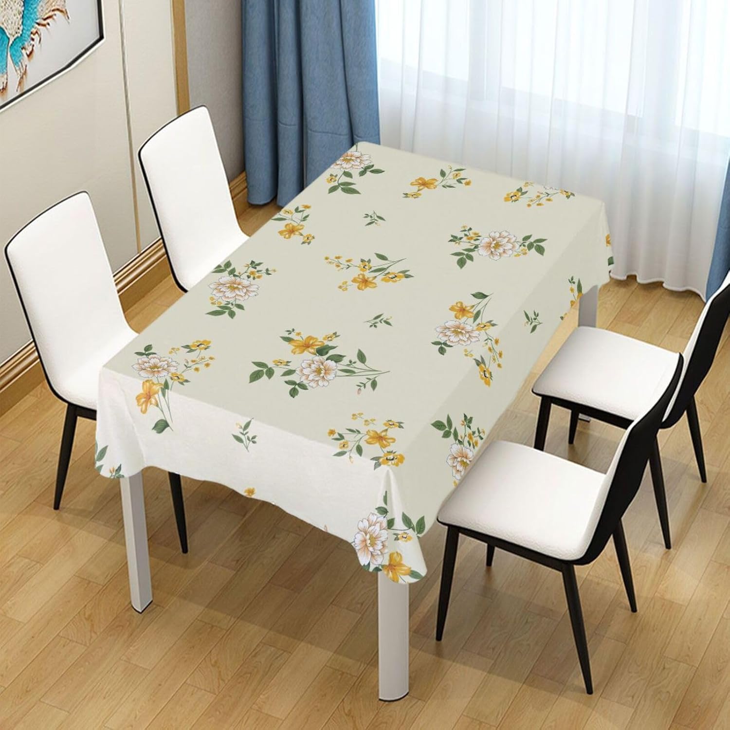 ZOEO Mantel rectangular con estampado de flores sobre amarillo, moderno, mantel de cocina y comedor, mantel decorativo lavable para fiestas, picnic,