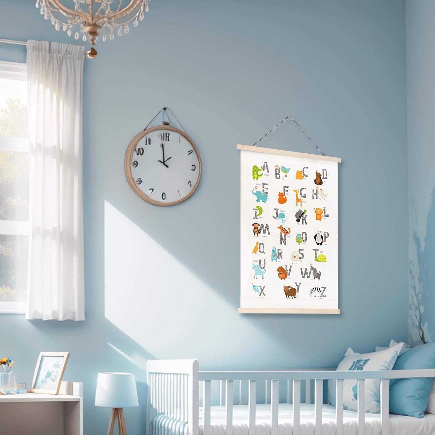 Fcimu ABC – Póster del alfabeto para niños pequeños, decoración de pared gris neutro para guardería, dormitorio, sala de juegos, decoración de pared