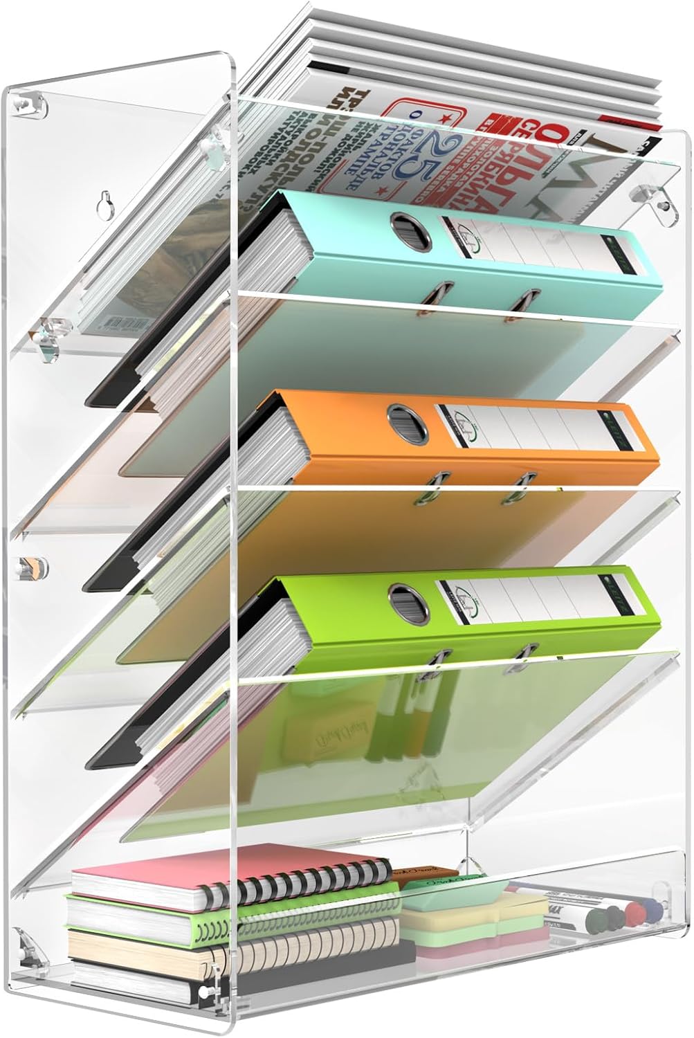 MaxGear Organizador de archivos de pared colgante, soporte de archivo de pared de acrílico transparente de 5 niveles, organizador vertical de correo