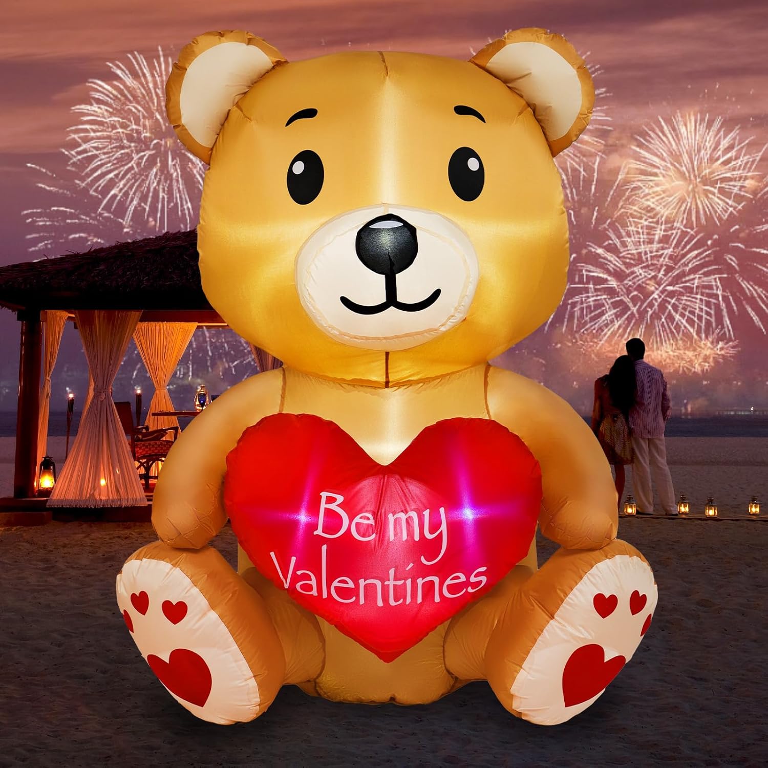 Oso inflable para el día de San Valentín de 4 pies con corazón de amor, decoración del día de San Valentín, luces LED RGB integradas, regalo del día