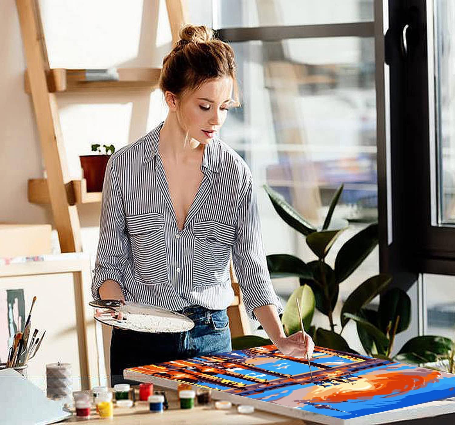 6 paquetes de pintura abstracta por números para adultos, kit de pintura acrílica fácil de paisaje por números para adultos principiantes, kits de