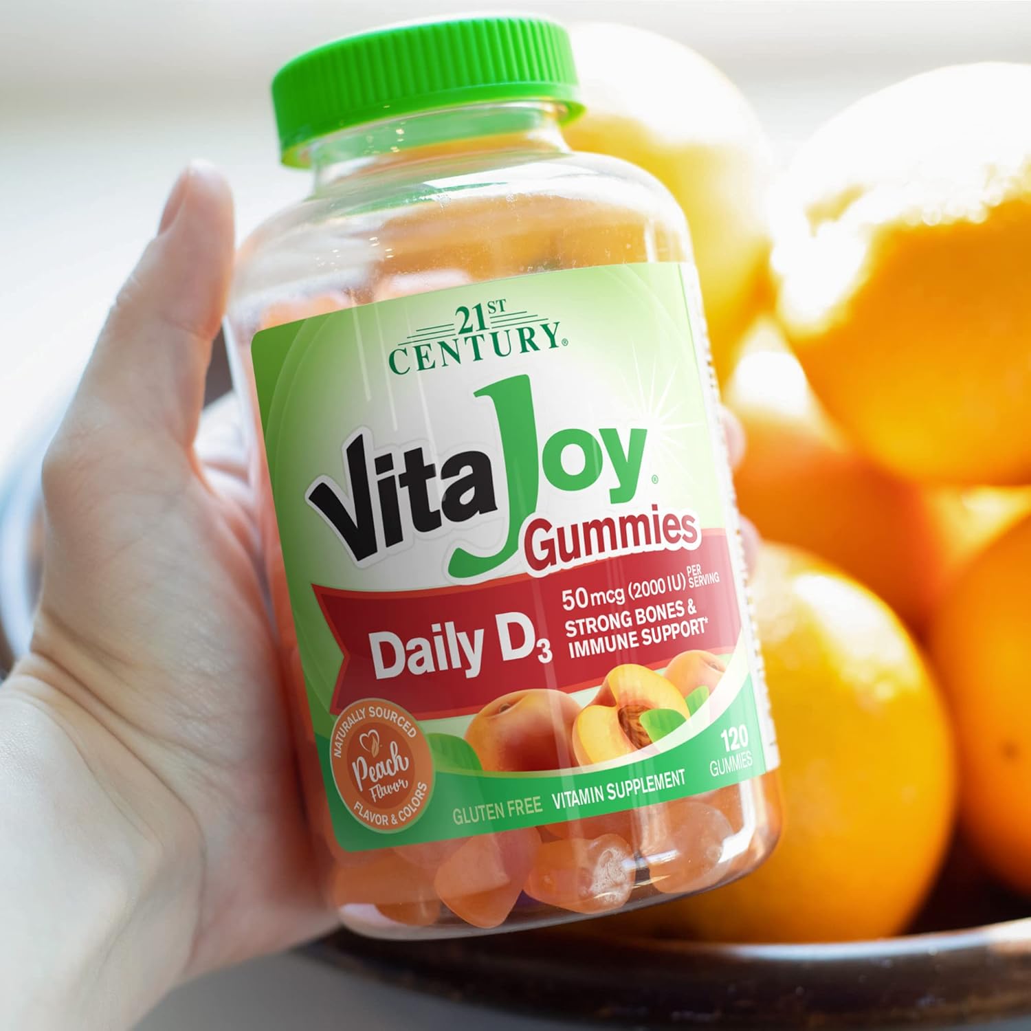 21st Century VitaJoy Daily Vitamina D3 50 mcg (2,000 UI) Gomitas, melocotón, 120 unidades