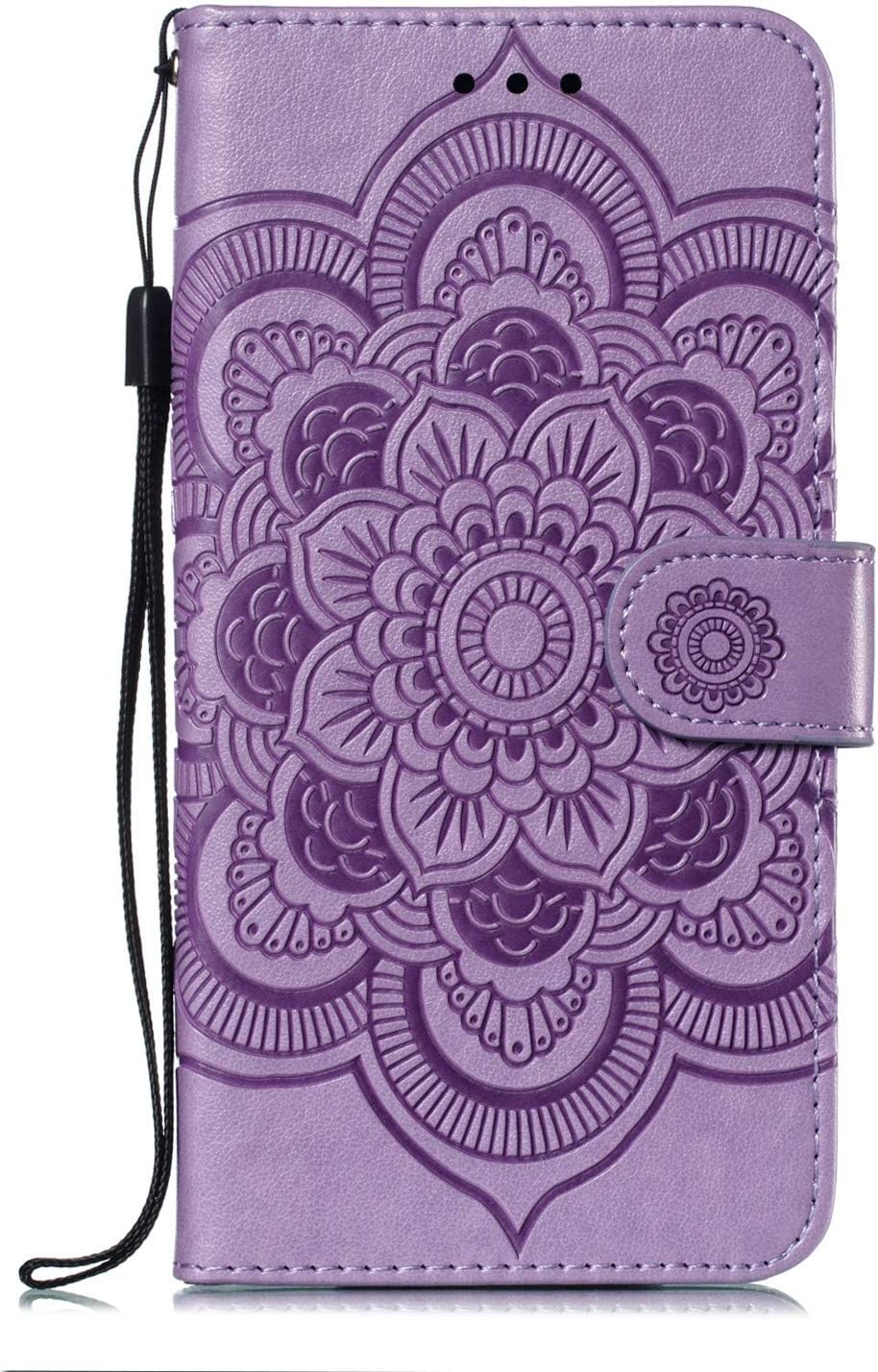 LEECOCO – Funda para Galaxy S9 con diseño de mandala en relieve de piel sintética de lujo, cartera con tapa para cuaderno, soporte magnético, ranura