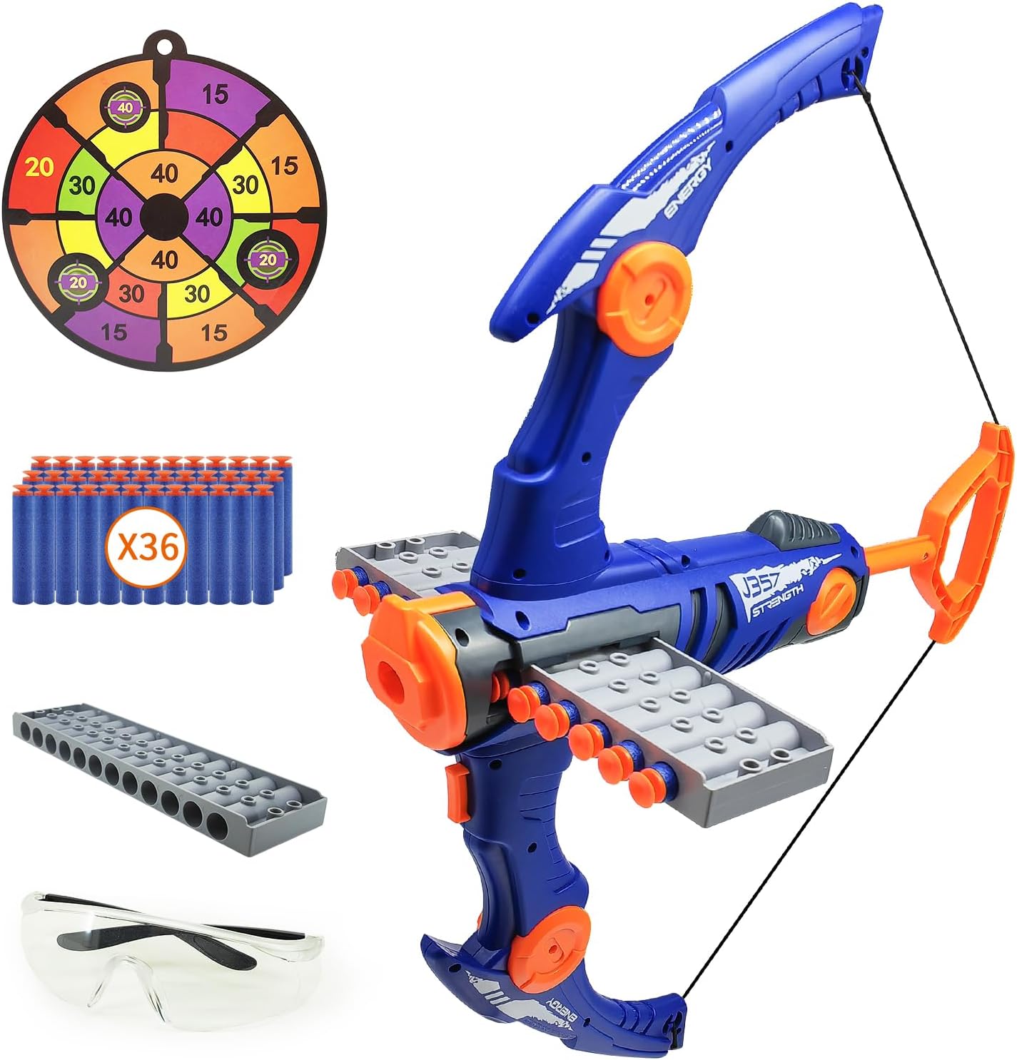 Dawnuph Juego de tiro con arco moderno para niños, 12 balas de espuma con clip de dardos, fácil de usar, construcción de ABS duradera, incluye arco,