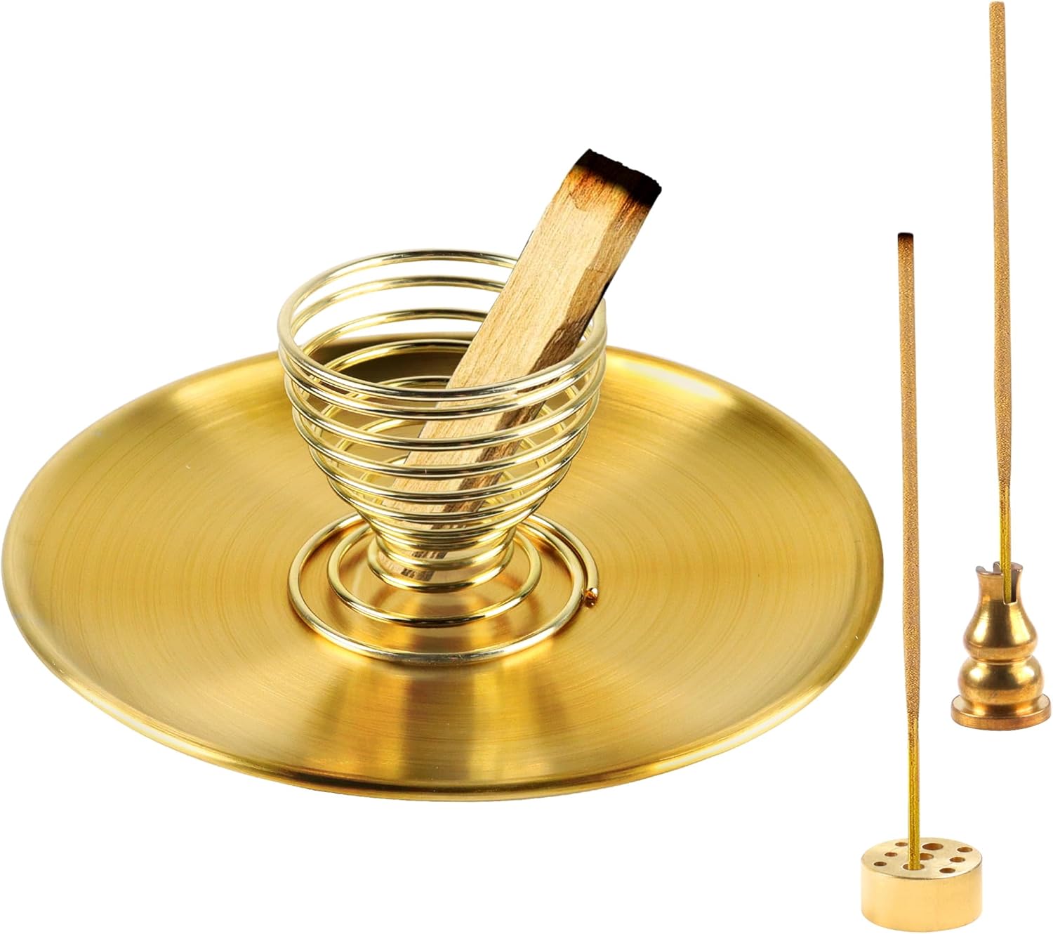Quemador de incienso 4 en 1, soporte de Palo Santo, soporte de salvia, soporte de incienso de latón de 5.5 pulgadas para varillas de inciensobobinas