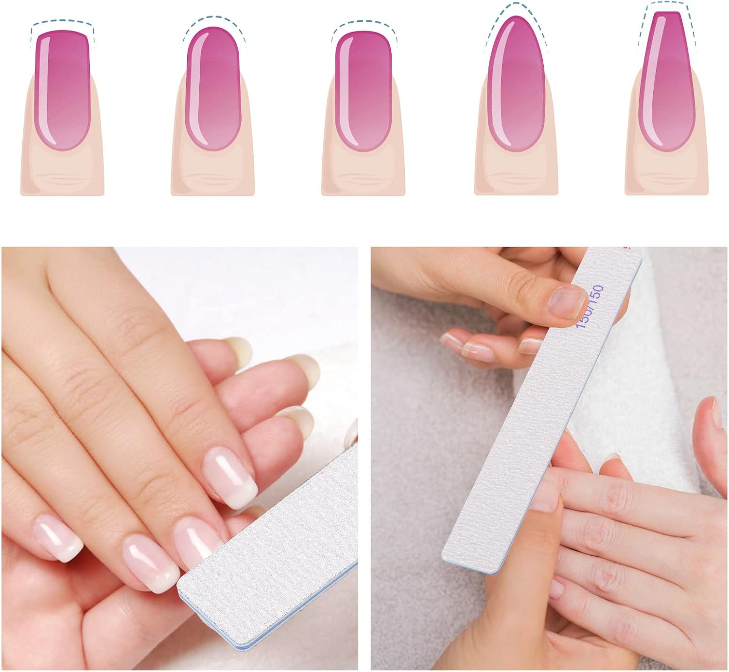 50 limas de uñas rectangulares de grano 150150 para uñas acrílicas y uñas naturales, limas reutilizables de doble cara, herramientas de manicura